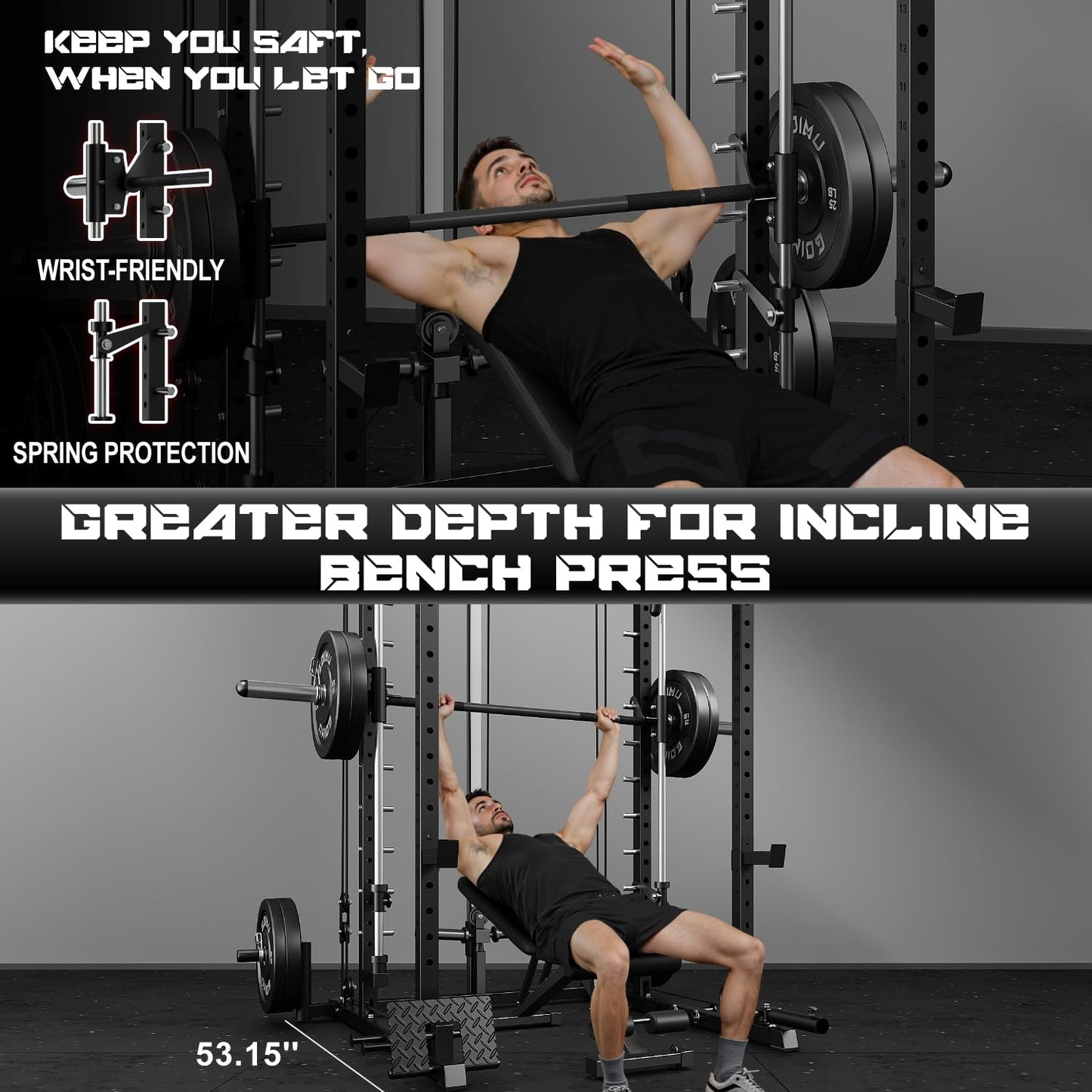 Goimu S1-V4 Smith Machine, 2000LBS Power Cage with Cable Crossover System, All-in-One Squat Rack with Smith Bar, Strength Training Equipment for Hone Gym (Black Smith Machine S1)