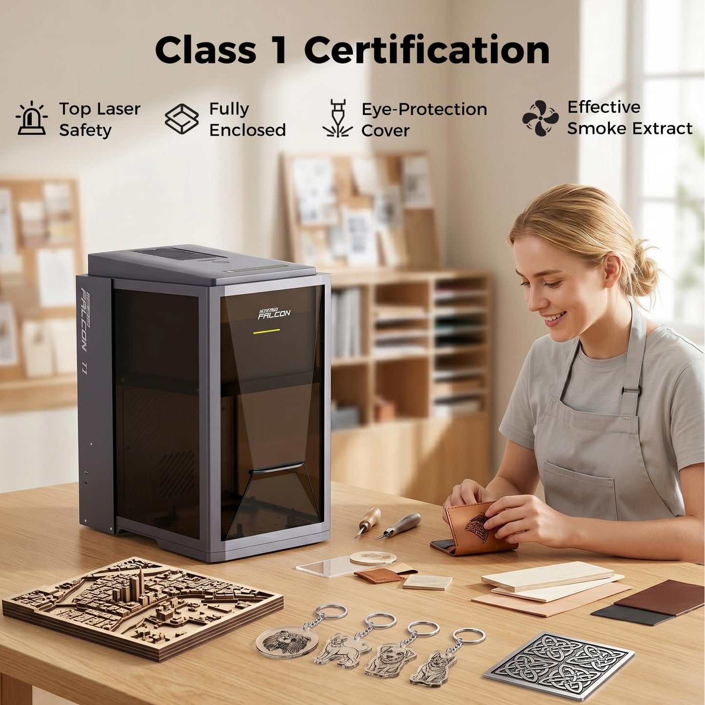 Creality Falcon T1 20W Fiber Laser Engraver, 10000mm/s Ultra Fast Laser Engraver and Cutter Machine for Metal,Wood,Jewelry,HD Smart Camera,Class 1 Certification, Auto Feed&Convey,AI Powered Simplicity