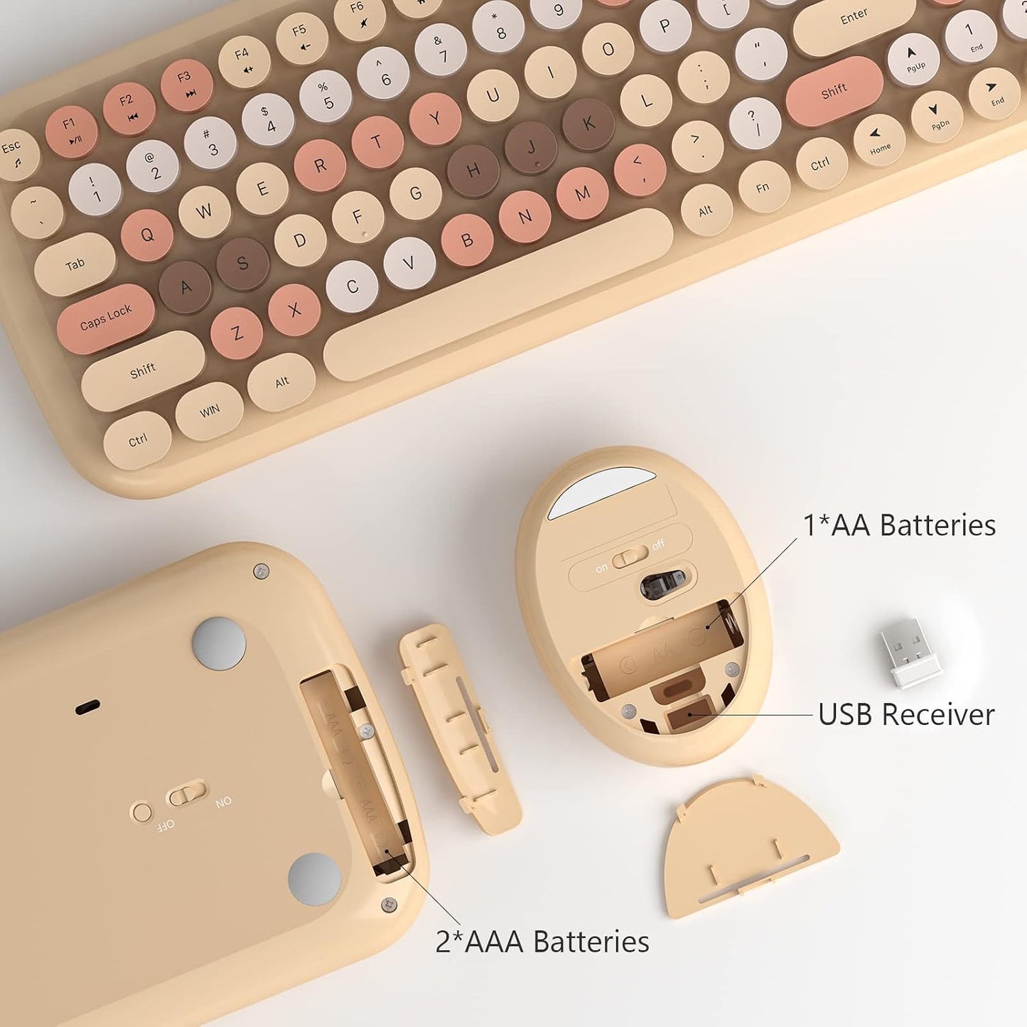 MOFII 7 8 10 Wireless Keyboard and Mouse Combo, Retro Typewriter Keyboard with Multi-Media Function Keys and Number Pad