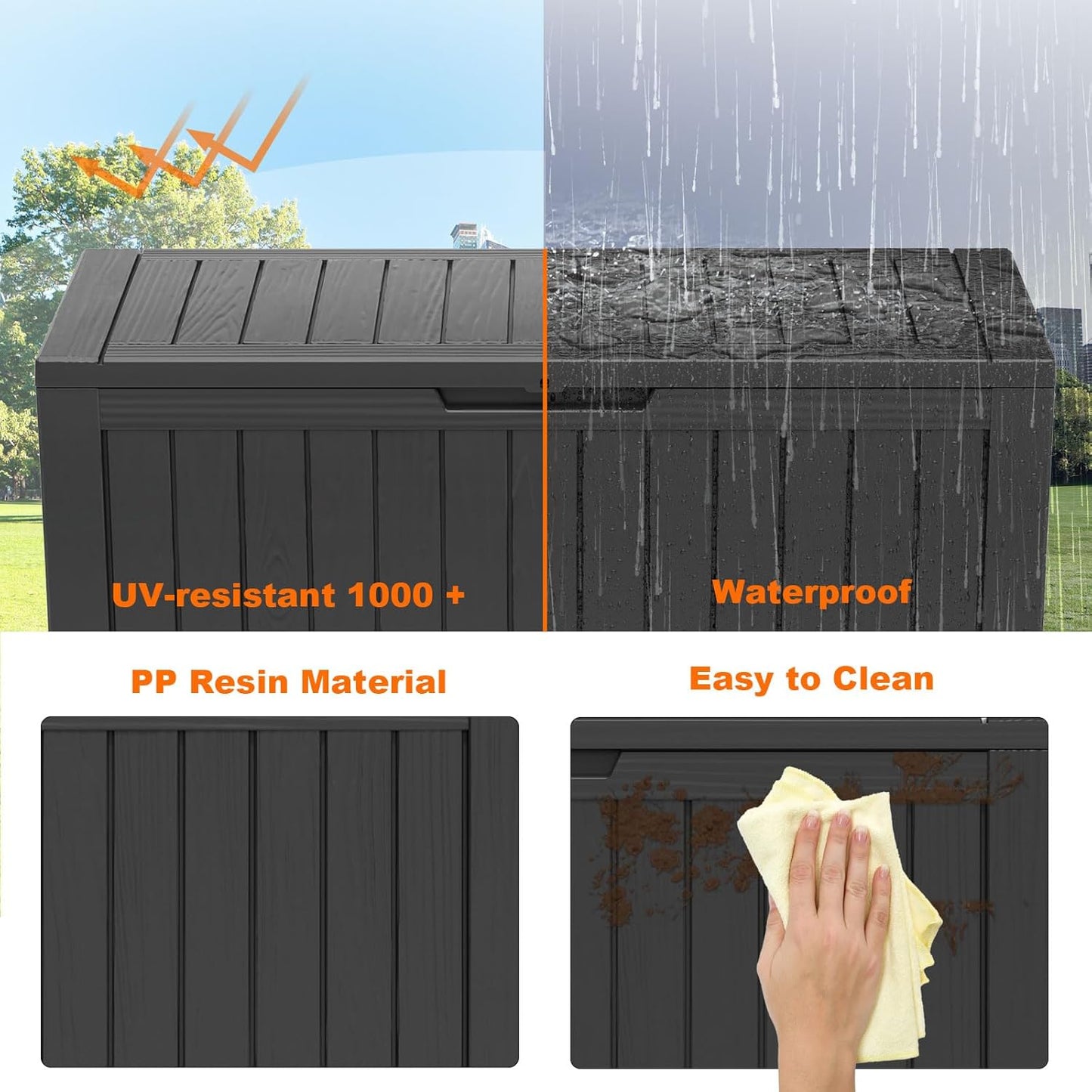 PatioZen 90 Gallon Resin Deck Box - Lockable Outdoor Storage for Furniture & Garden Tools | Waterproof - Black