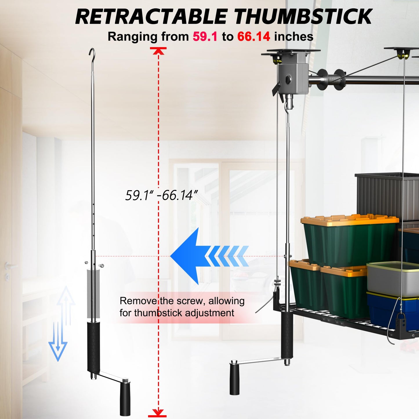 Soywey Garage Ceiling Storage Racks,4x4 FT Garage Storage Lift with Secure Lock,Heavyweight Overhead Rack for Easy Up Down,Industrial Elevator System Holds 400 Lbs