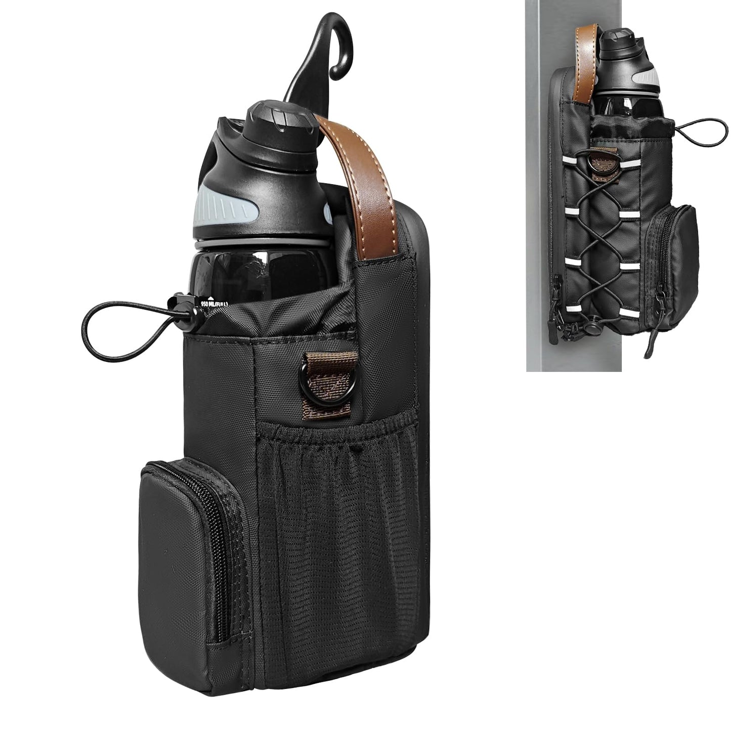 Magnetic Gym Bag for Men and Women, Magnetic Water Bottle Holder for Gym, Small Gym Bag, Gym Gifts for Women and Men (Black-brown, <40 OZ)