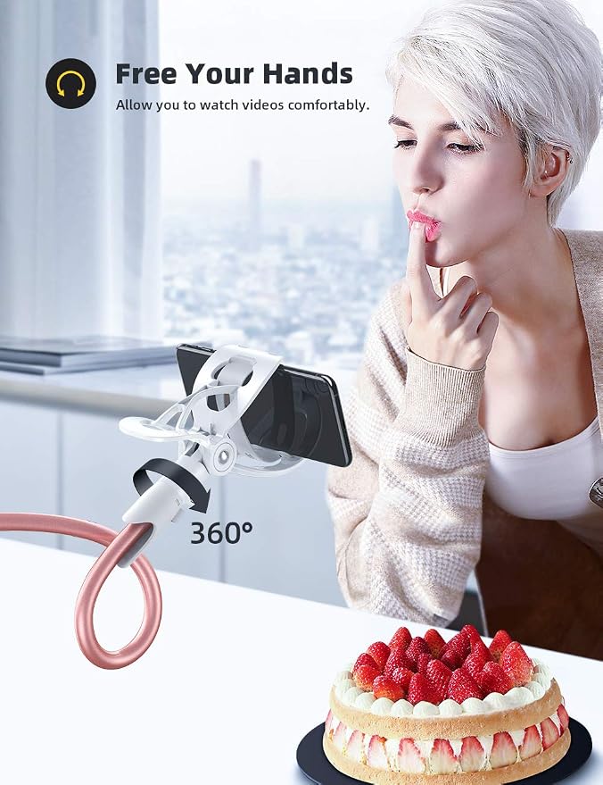 Lamicall Phone Holder Bed Gooseneck Mount - Cell Phone Clamp Clip for Desk, Flexible Lazy Long Arm Headboard Bedside, Overhead Mount Stand, for 4-7" Phone, iPhone 15 Pro Max, 14 Plus, 13, Rose Gold