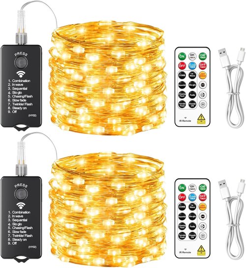 HXWEIYE Rechargeable Fairy Lights - 33ft 100LED Twinkle String Lights with Remote & Timer | Waterproof Outdoor Decor