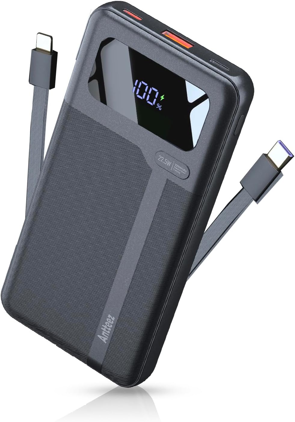 Antteez 10000mAh 22.5W Pack 4 2 Portable Charger with Built in Cable - Fast Charging Power Bank USB C LED Display