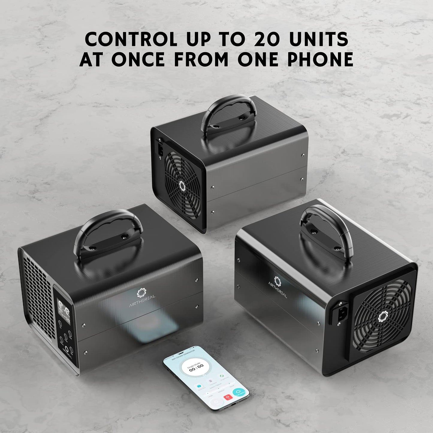 Airthereal MA10K-PRO SMART WiFi Ozone Generator - High Ozone Output Capacity Ozonator- Odor Remover, Deodorizer, Sterilizer - Adjustable Output and Timer Settings for Any Size Room - Black