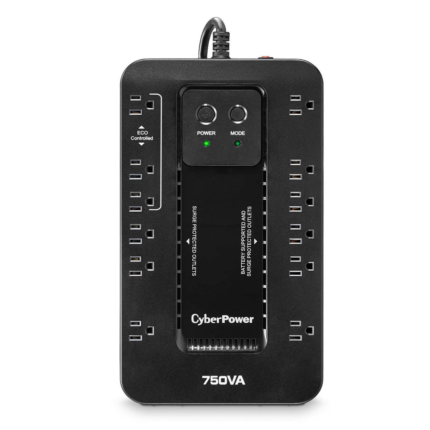 CyberPower EC750G Ecologic UPS Battery Backup and Surge Protector, 750VA/450W, 12 Outlets, ECO Mode, Compact, UL Certified