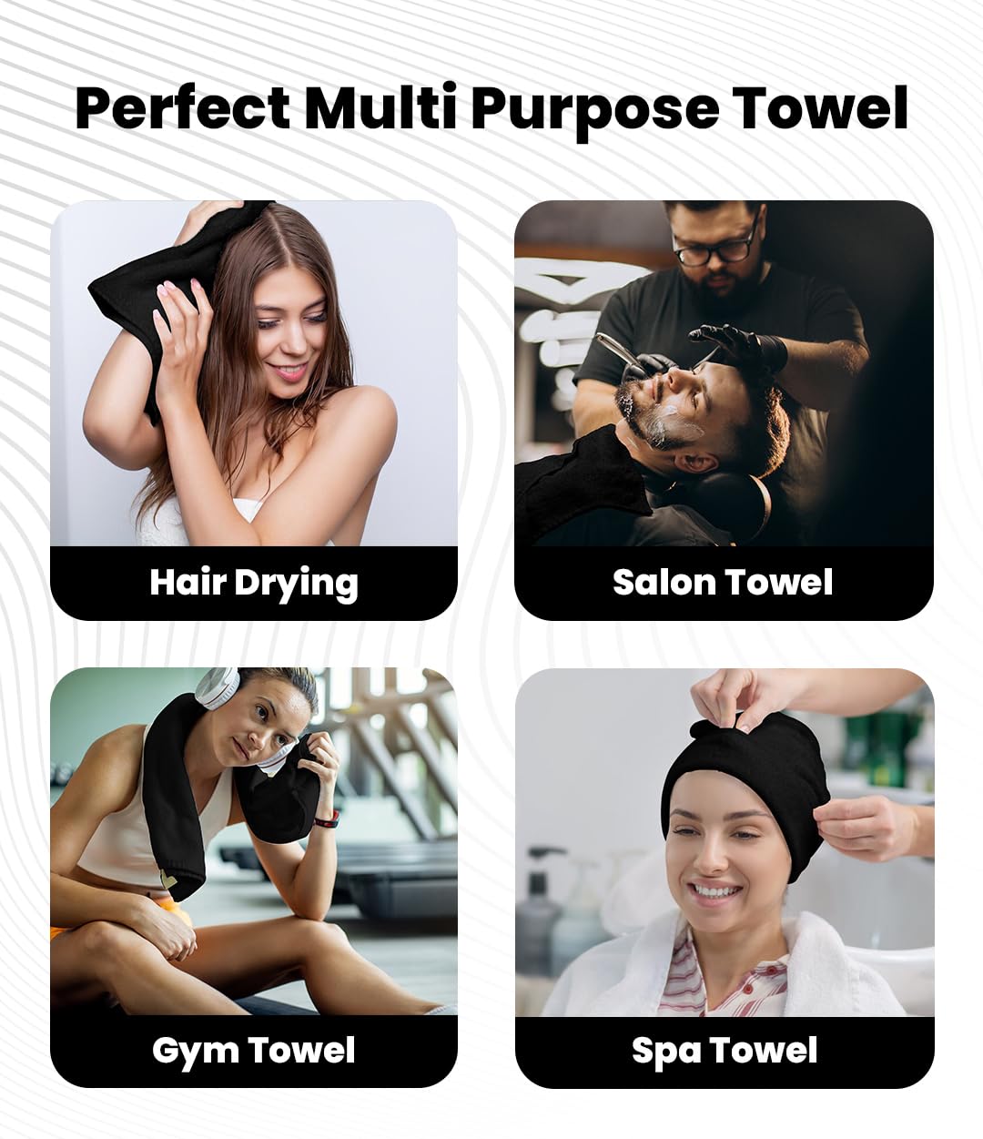 Avalon Towels Salon Towel - Black Hand Towels Bulk Pack of 24 - 100% Cotton Absorbent Spa, Facial & Gym Towel for Working Out - 16x27 Inches (Not Bleach Proof)