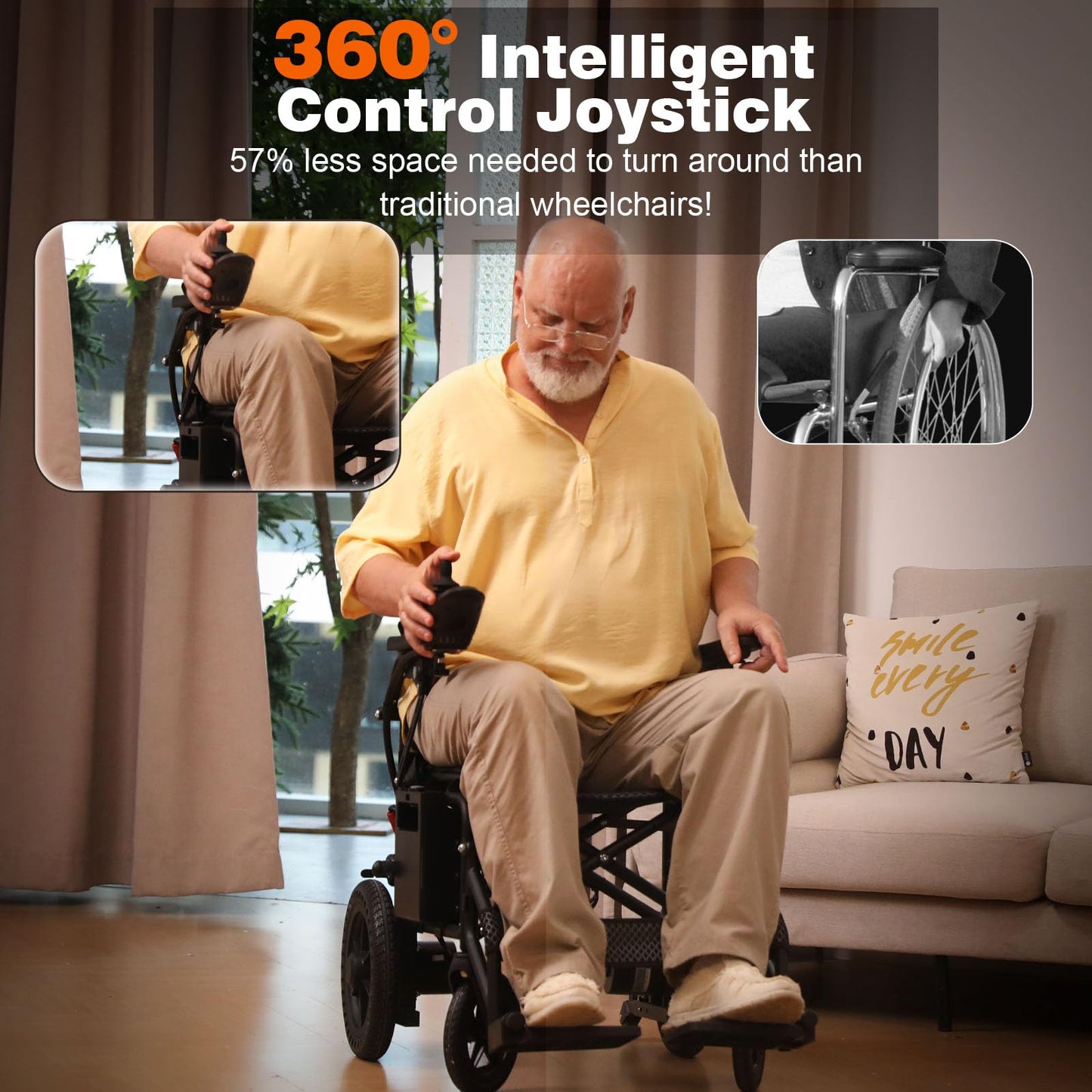 [2026 Upgrade] Hassky Electric Wheelchair for Adults Foldable, 15 Miles Range Motorized Wheelchair, All Terrain Power Wheelchairs for Seniors Supports Up to 350 lbs Black