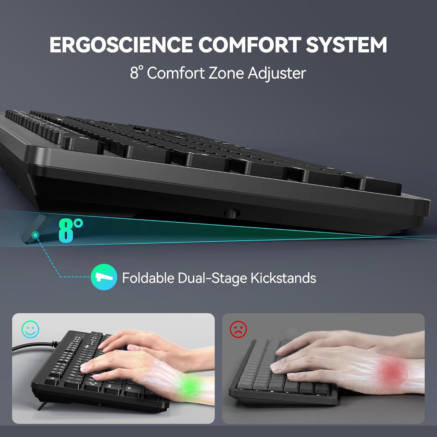 TECKNET Wired Keyboard,Silent USB Keyboard for Office,Spill-Resistant,Slim Full-Size Membrane Layout,Plug and Play