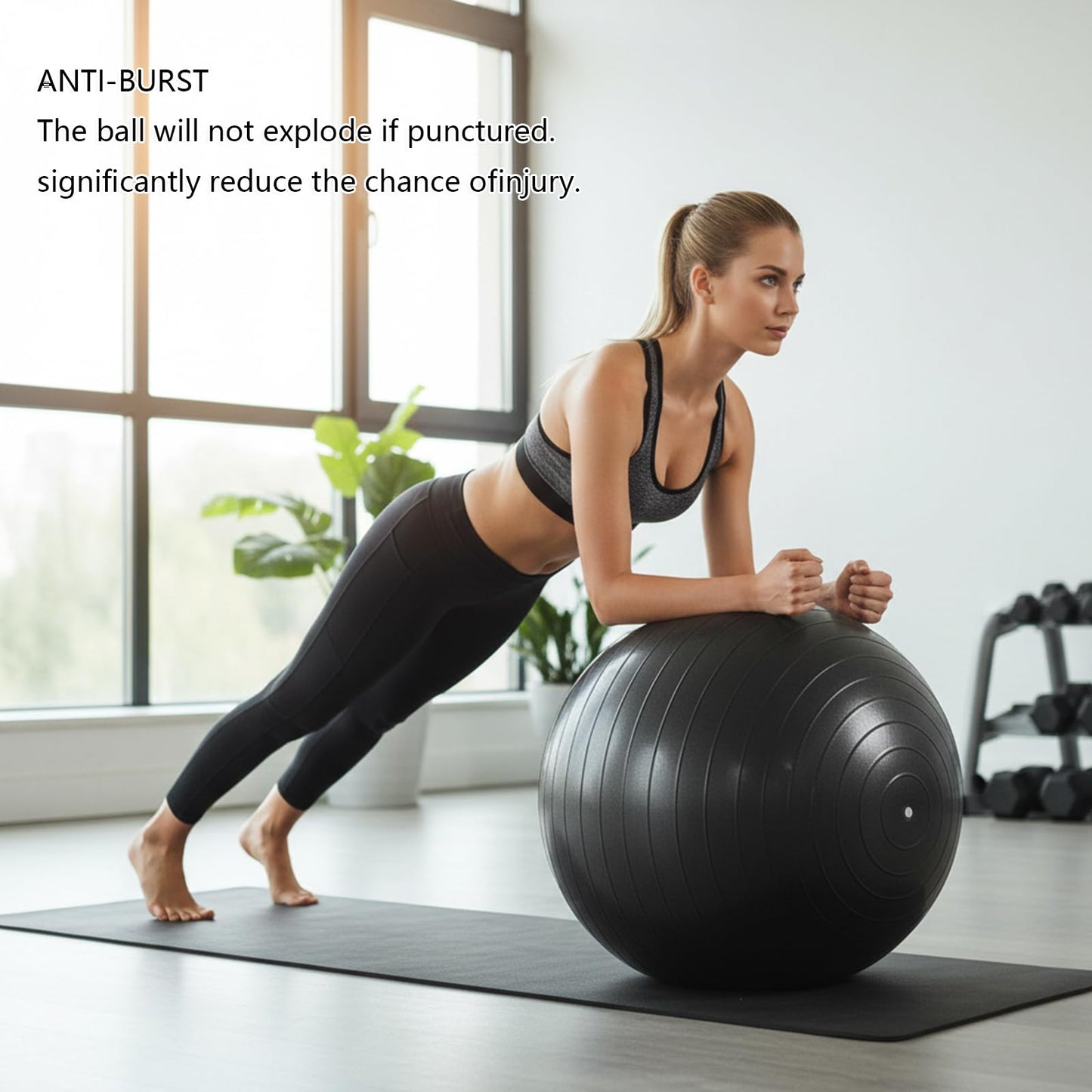 UMEUKEJI Anti-Burst Yoga Ball with Quick Pump, Non-Slip Stability Ball for Exercise, Home Office, 90cm（36in） Extra Large Black