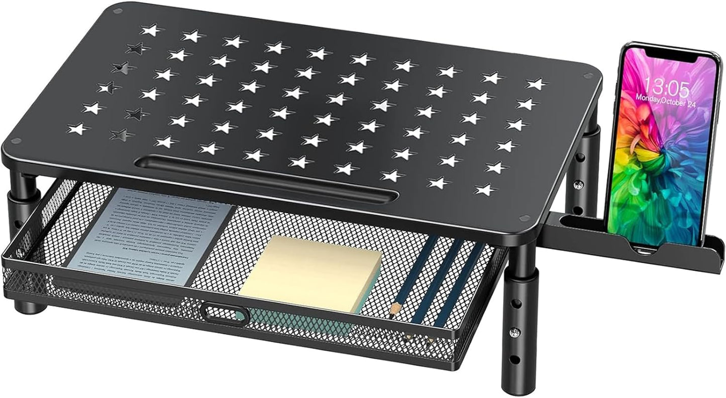 Zimilar Monitor Stand Riser with Metal Mesh Drawer, Height Adjustable with Phone Holder for Computer, Laptop, Printer