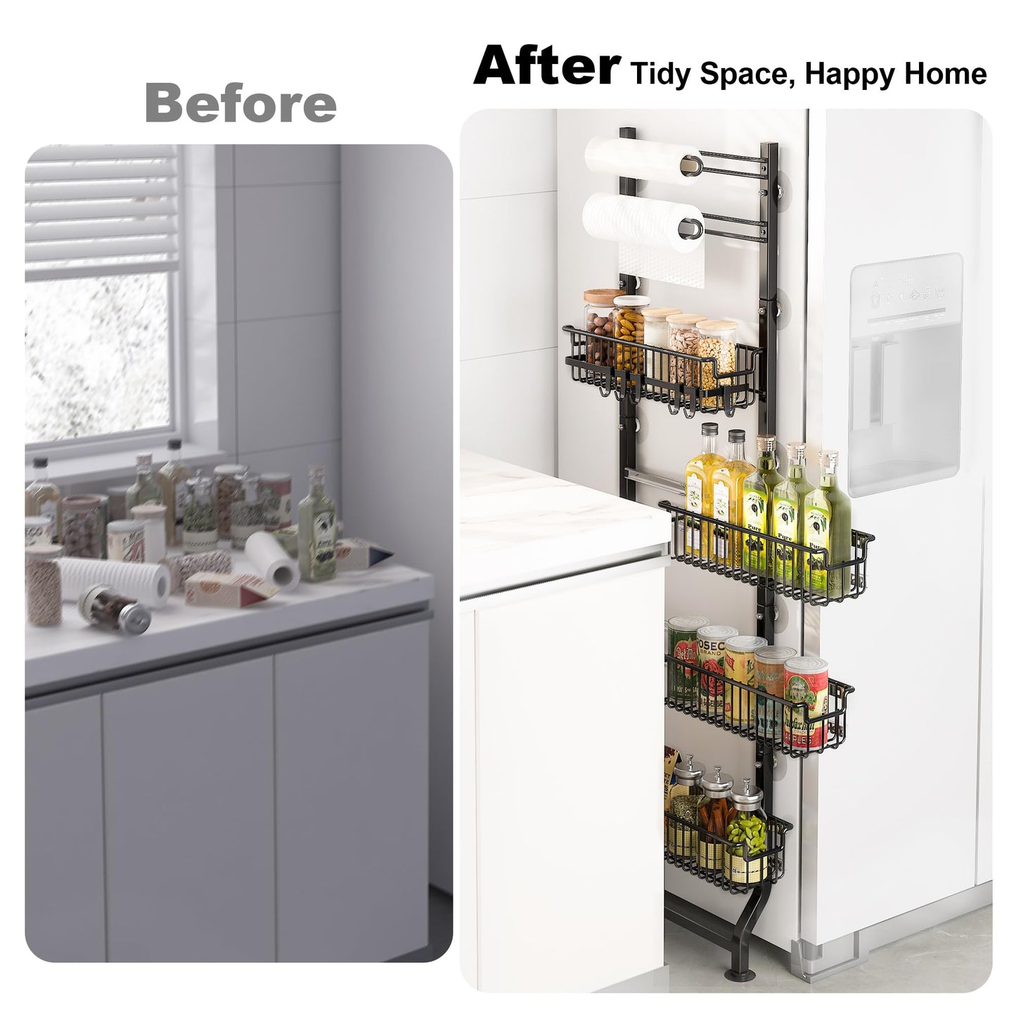 BUKFEN 6-Tier Slim Corner Shelf, Spice Rack Next to Fridge Slim, Narrow Storage Cabinet Organizer for Kitchen, Bathroom, Laundry Room