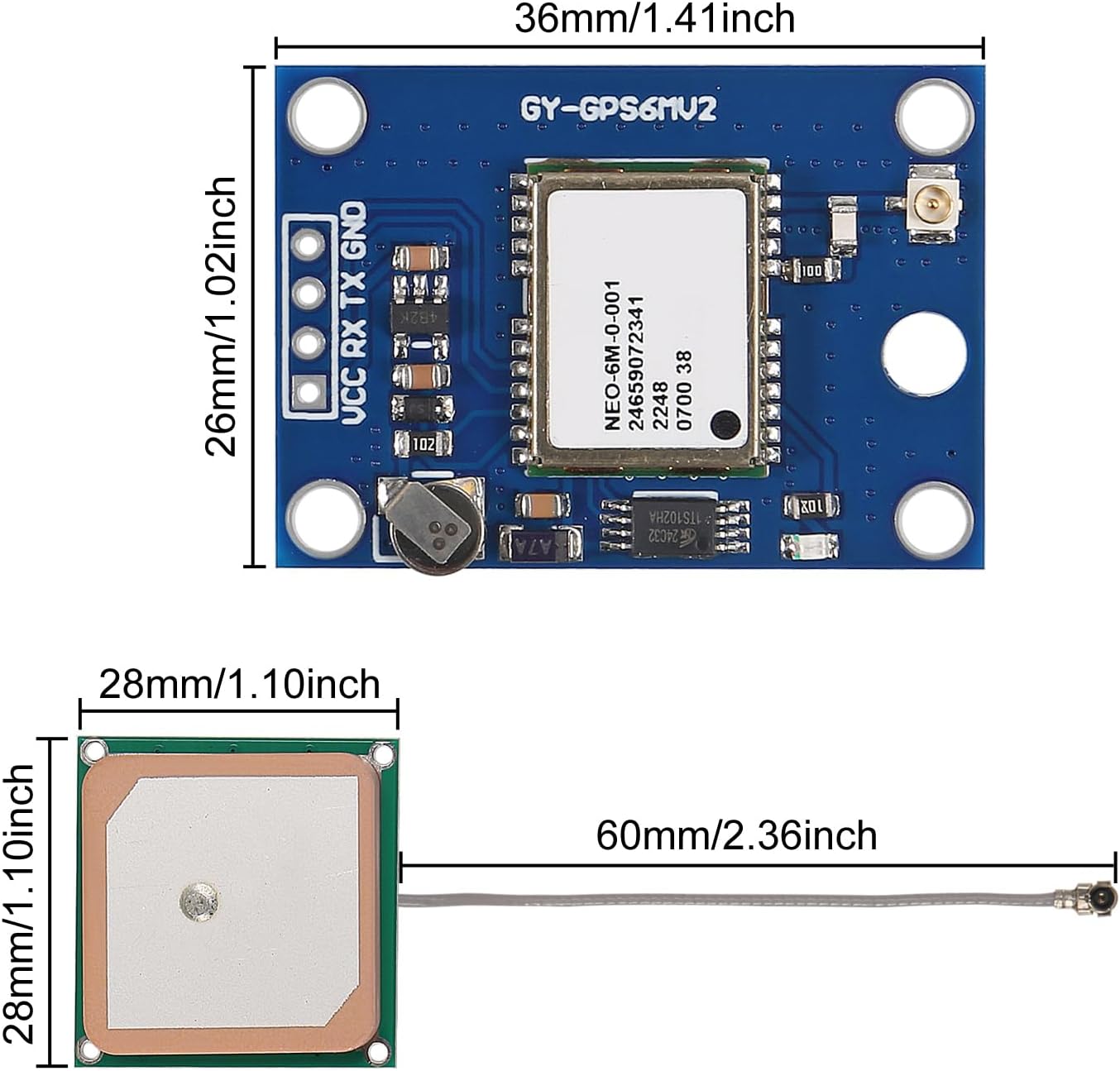 Coliao 2pcs GY-NEO6MV2 NEO-6M NEO6MV2 APM2.5 2.5 GPS Module with Flight Control EEPROM MWC Large Antenna for EEPROM APM