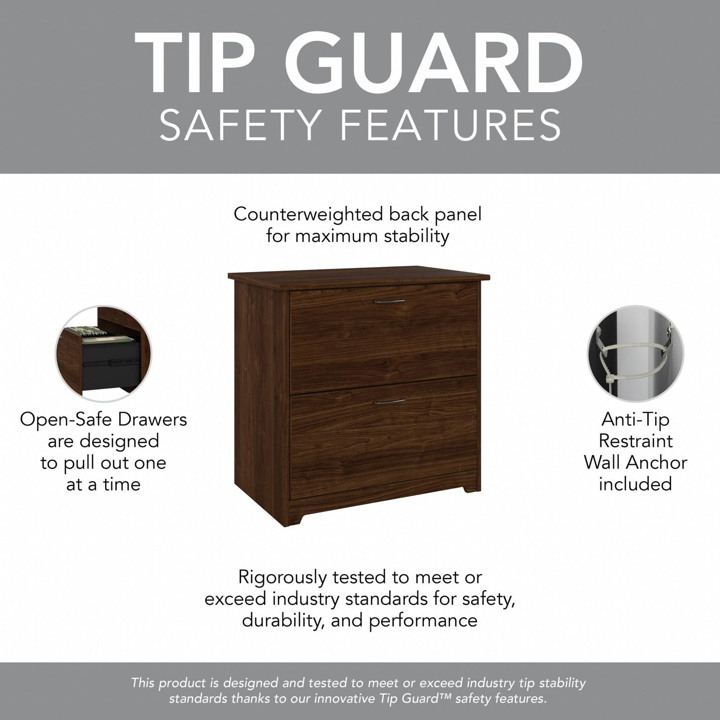 Bush Home Cabot 2 Drawer Lateral File Cabinet in Espresso Oak, Home Office Chest for Letter, Legal, and A4-size Document Storage
