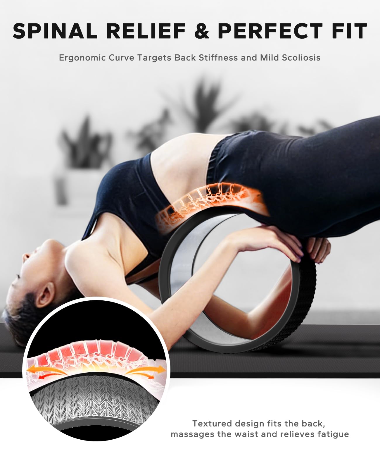 HAPBEAR Back Roller - Yoga Wheel Set with 26'' Exercise Ball – 12'' PP Spine Alignment Tool for Back Pain Relief, Core Strength & Full-Body Workout, for Home Gym & Therapy – Pump Included
