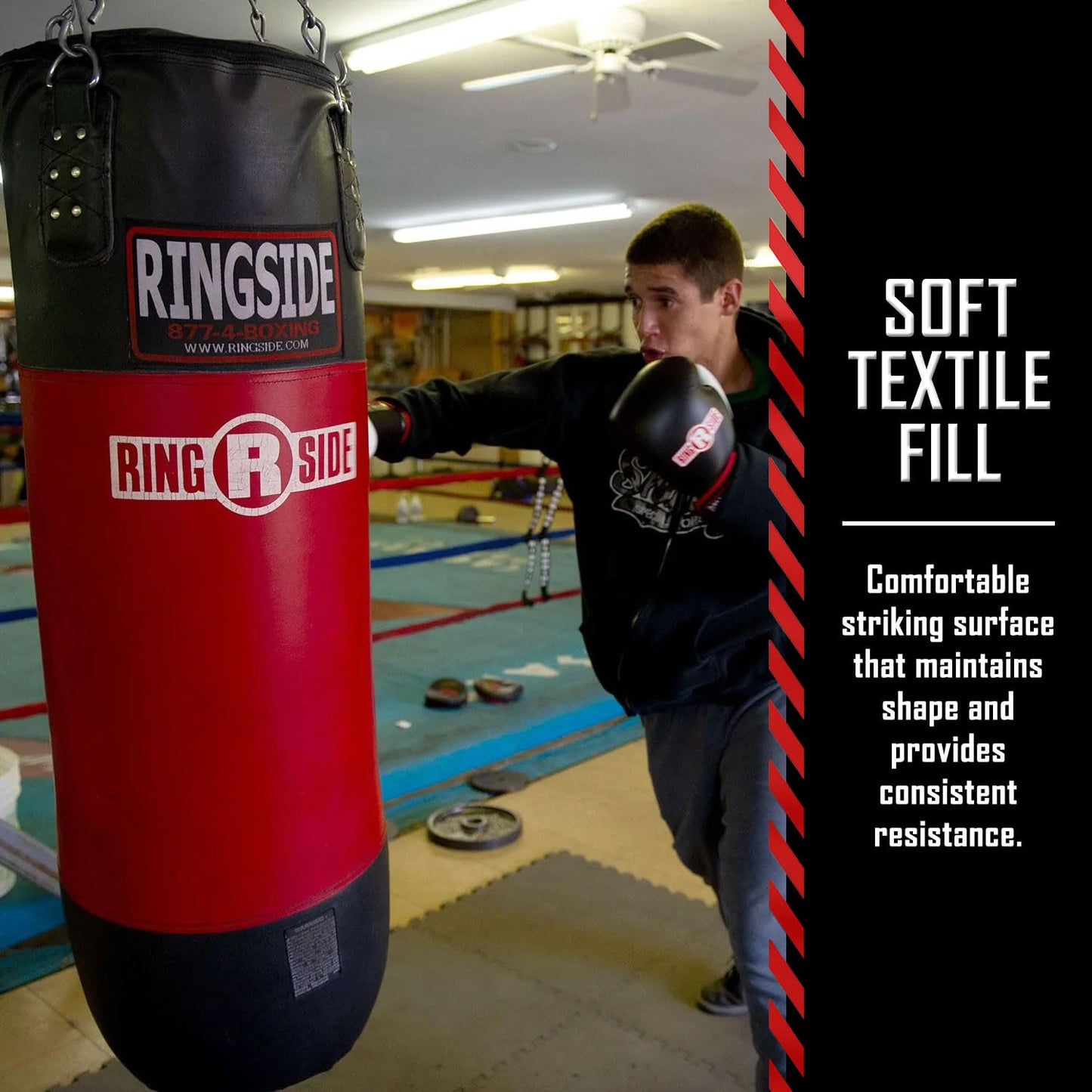 Ringside Soft Filled Leather Heavy Bag – Durable Boxing Punching Bag with D-Ring, Chain & Swivel Included – 16" x 48" – for Training, MMA & Fitness (New & Improved, 100 lb)
