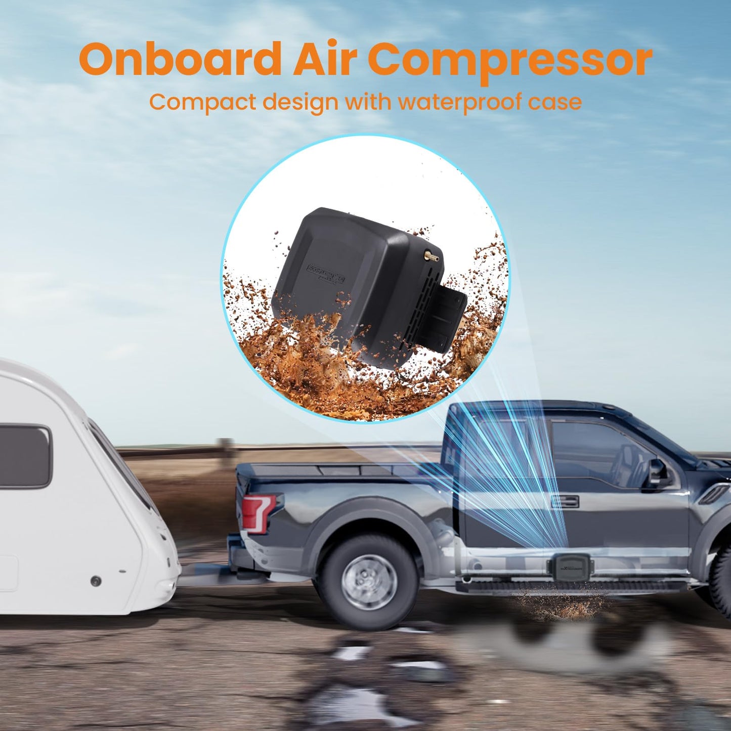 maXpeedingrods On Board Air Compressor System with Low Pressure Sensor Analog Gauge Air Line Fittings Universal Air Compressor Kit for Trucks Vans