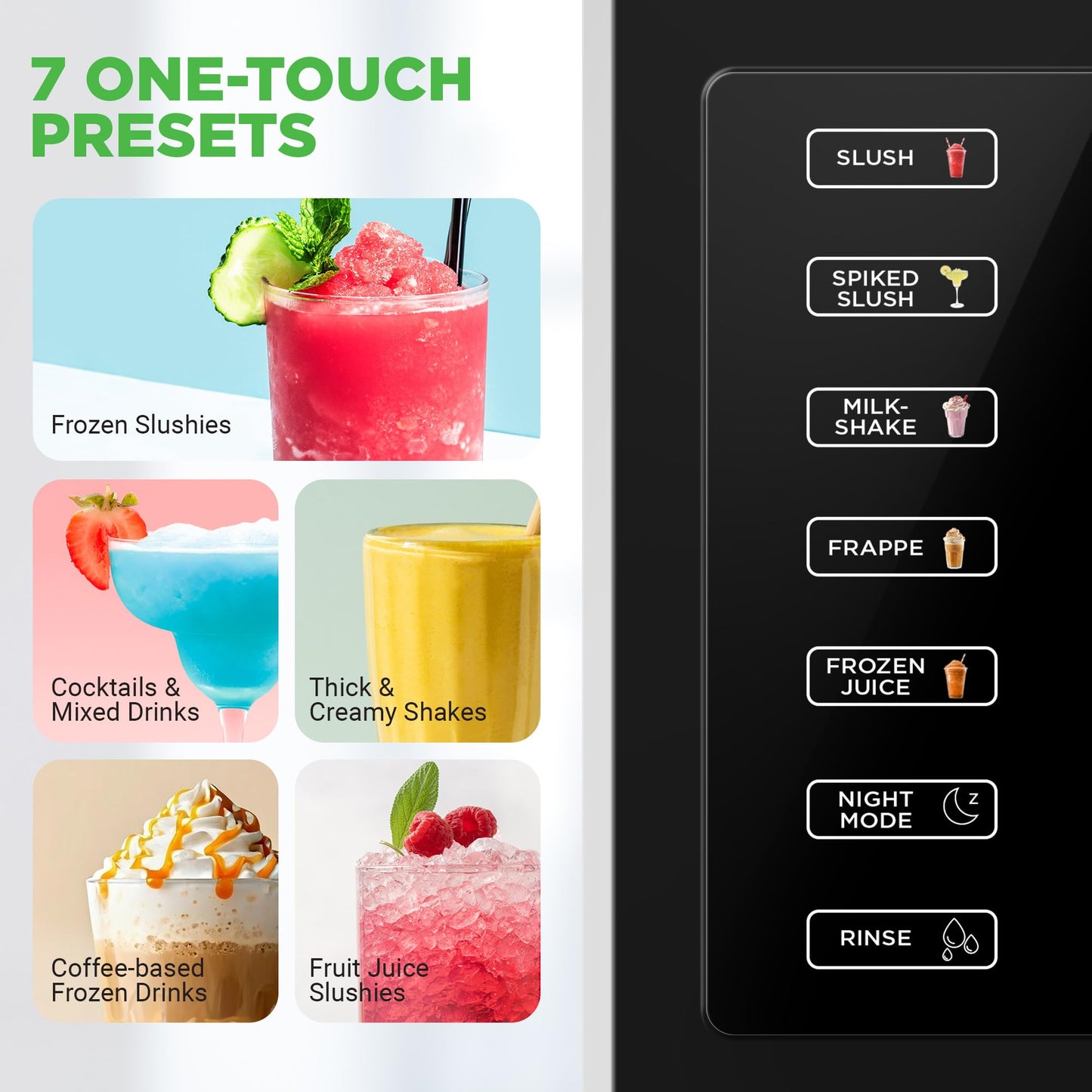 NutriChef Slushie Machine for Home | No Ice Needed Slushys 7-in-1 Preset Programs: Self Clean, Milkshakes, Spiked Slush & More | 64 oz, Quiet Operation, One-Touch Start & Includes Recipes | Black