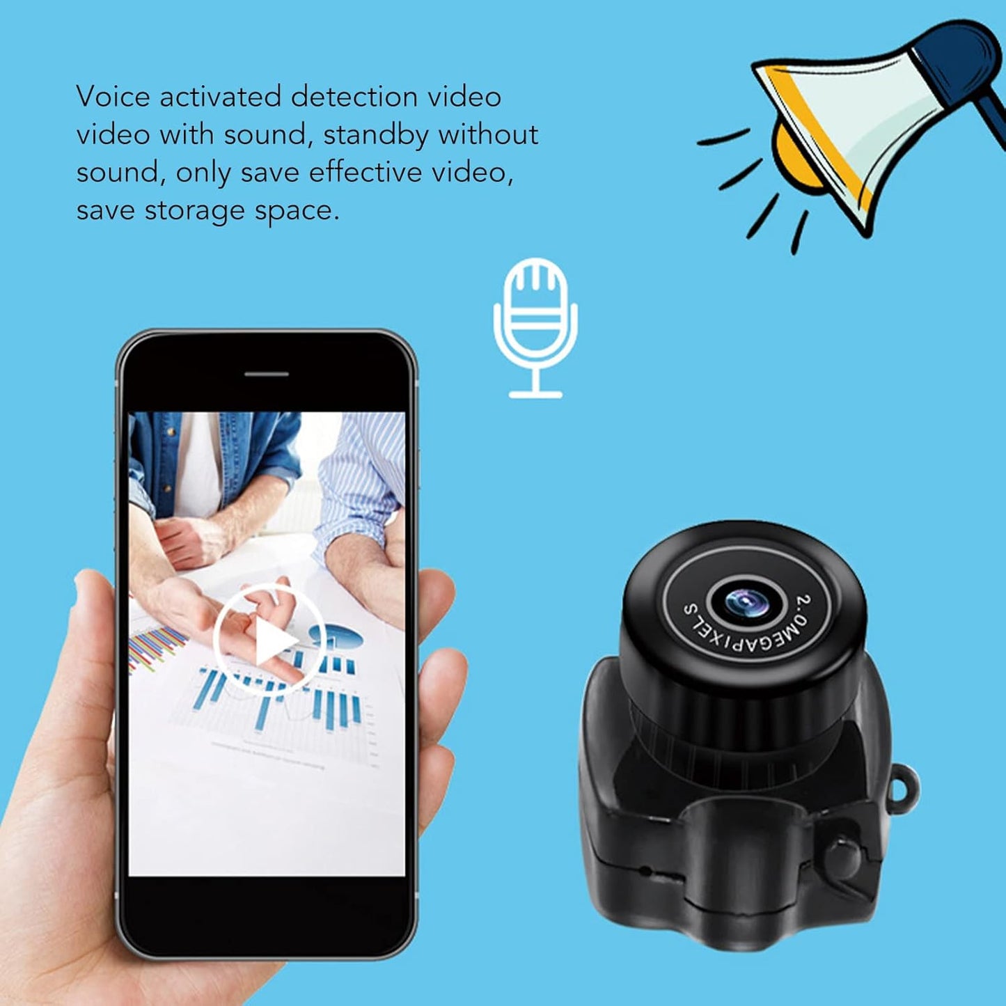 Rosvola 200,000 Small Action Camera, Rechargeable Battery for HD Video Camera Pixels with Data Cable for Live Photos