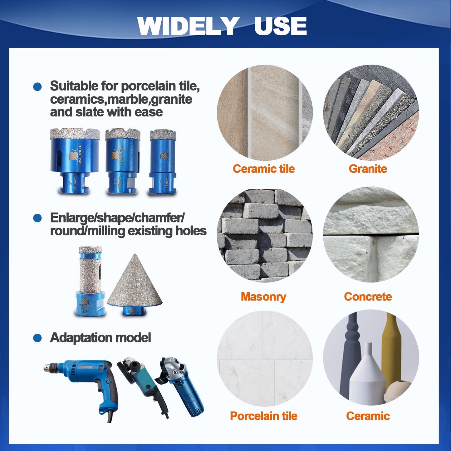 5/8 Inch Diamond Core Drill Bit for Porcelain Tile Ceramic Marble Granite Diamond Core Drill Bit Set 7pcs Tile Hole Saw Kit