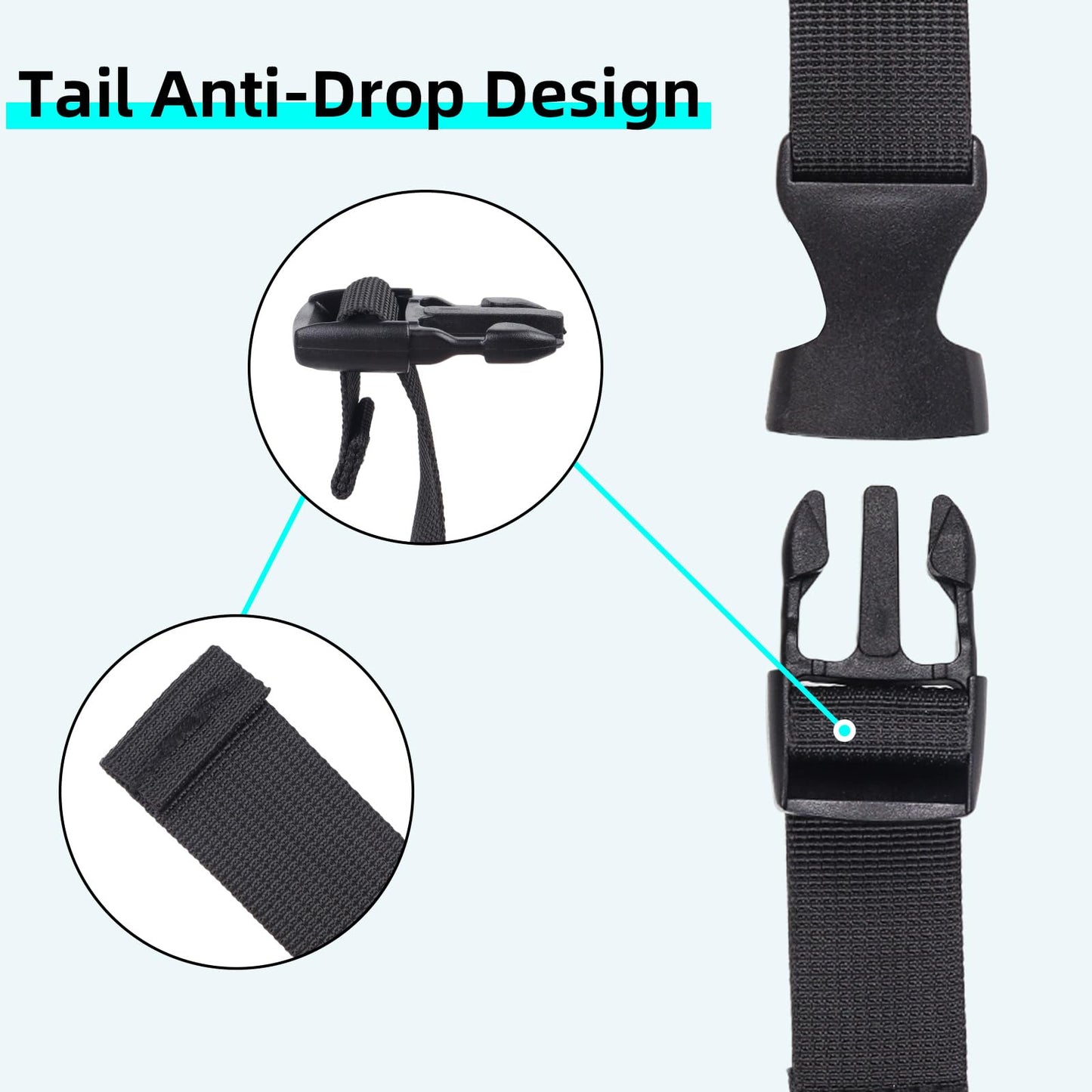 Utility Straps with Quick Release Buckle 47inch, 6 Pcs Nylon Backpack Luggage Straps, Black Adjustable Strap for Packing Travel Outdoor Sports