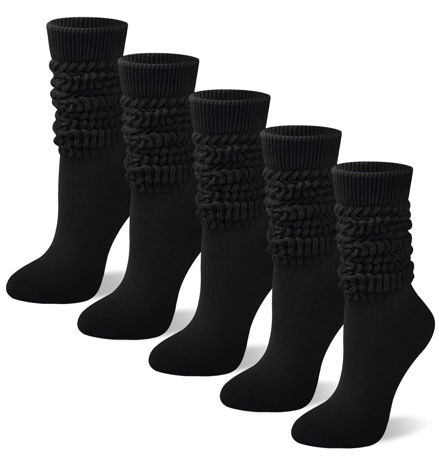 Ludaro 5 Pairs Slouchy Socks for Women, Soft Cotton Long Scrunch Tube Stockings for Women Girls, Casual Crew Boot Thigh High Thick Knit Slouch Socks for Winter