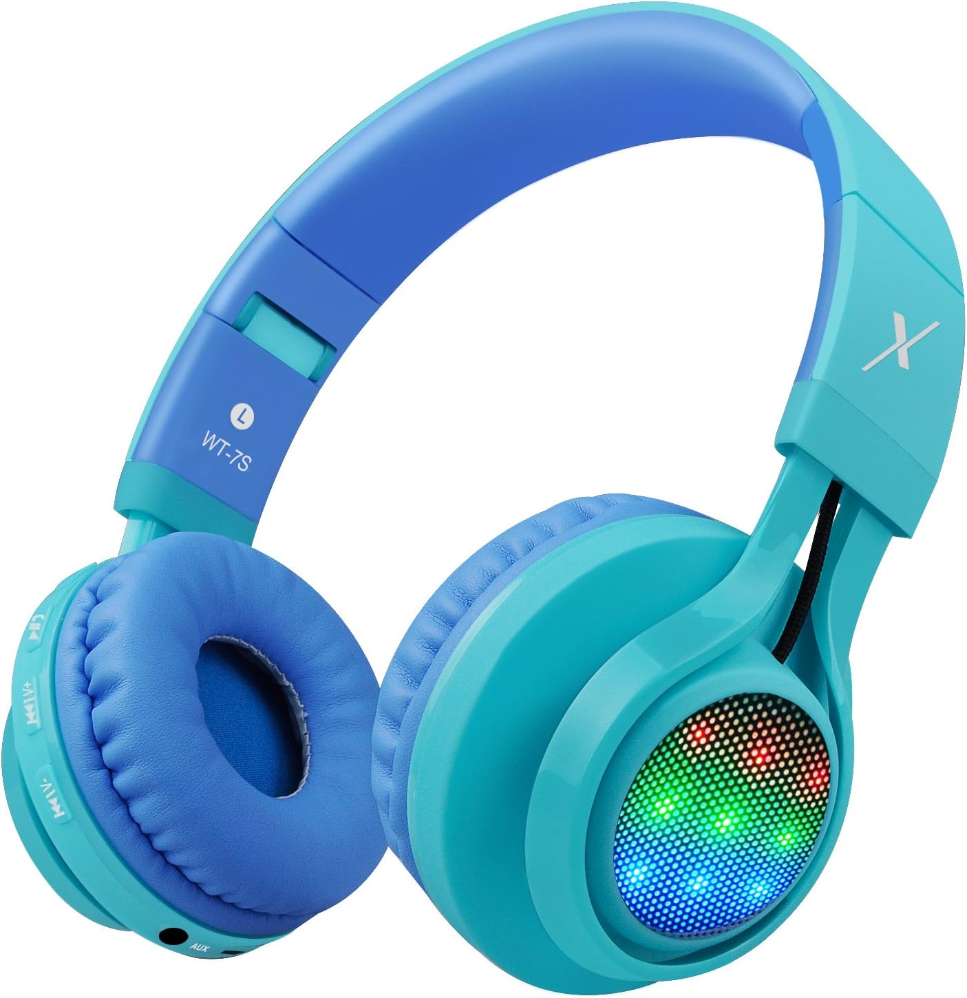 WT-7S Headset Riwbox Kids Bluetooth Headphones, LED Light Up Wireless Foldable Stereo with Microphone and Volume