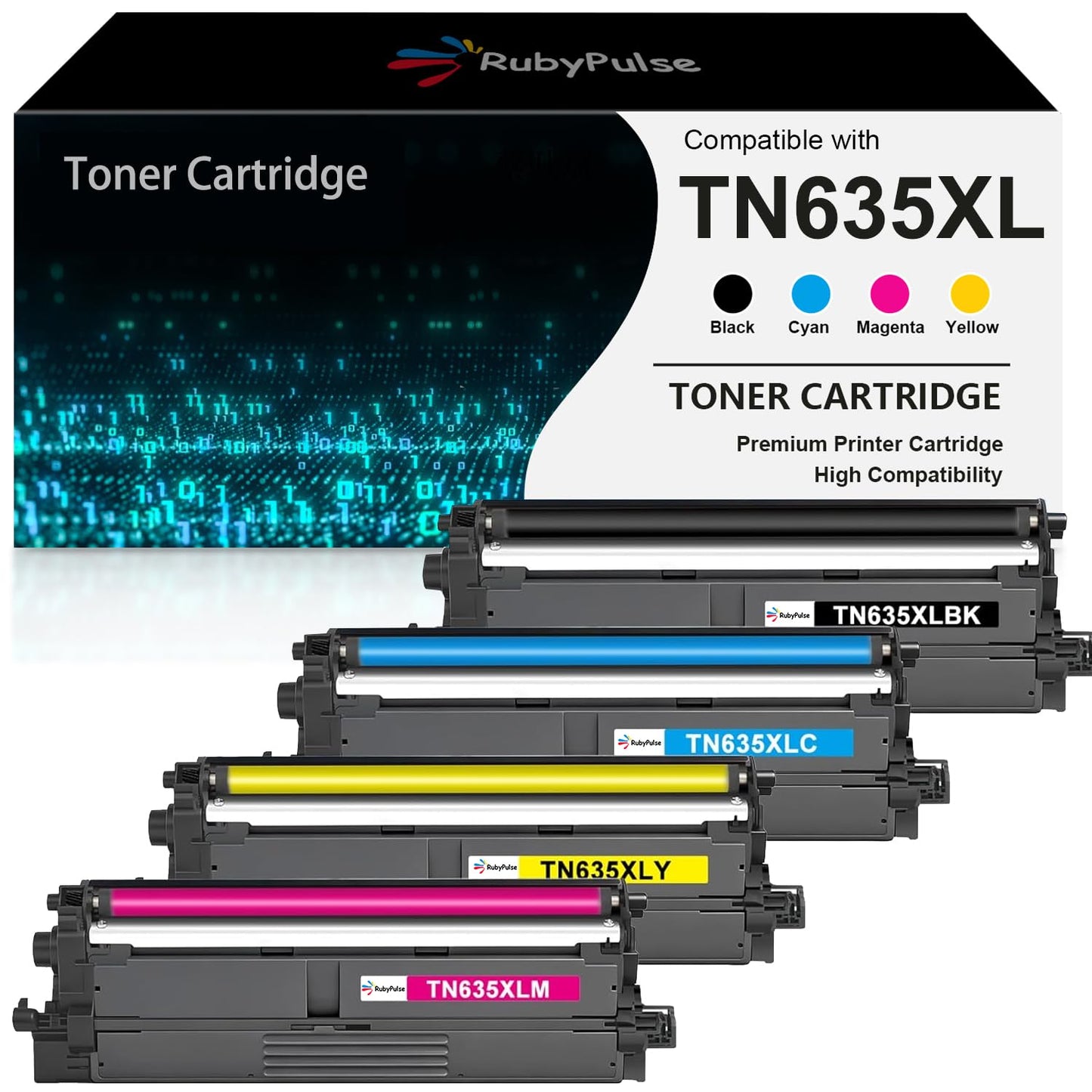 RubyPulse TN635XL TN-635XL 1,9000 High Page Yield TN635 TN635XL Toner Cartridge Compatible for Brother HL-L8430CDW HL-L8430CDWT HL-L8570CDW MFC-L8730CDW MFC-L8930CDW MFC-L8970CDW MFC-EX575 (4 Packs)
