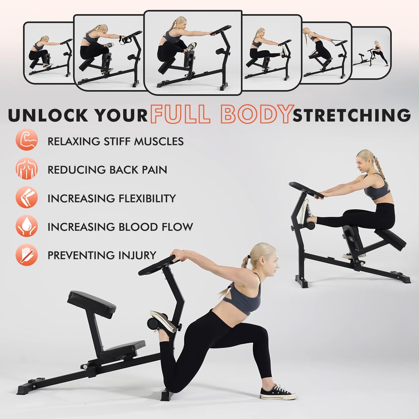 GMWD Stretch Machine, Full Body Stretching Equipment for Lumbar Stretching, Adjustable Leg Stretcher Machine, Lower Back Pain Relief, Flexibility Trainer, Improved Posture Correction, Rehab