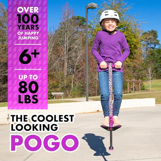 Flybar Pogo Stick for Kids, 40 to 80 Pounds, Perfect for Beginners, Easy Grip Foam Handles, Anti-Slip Foot Pegs, Outdoor Toys for Boys, Jumper Toys for Girls, Outside Toys for Kids (Jolt, Leopard)