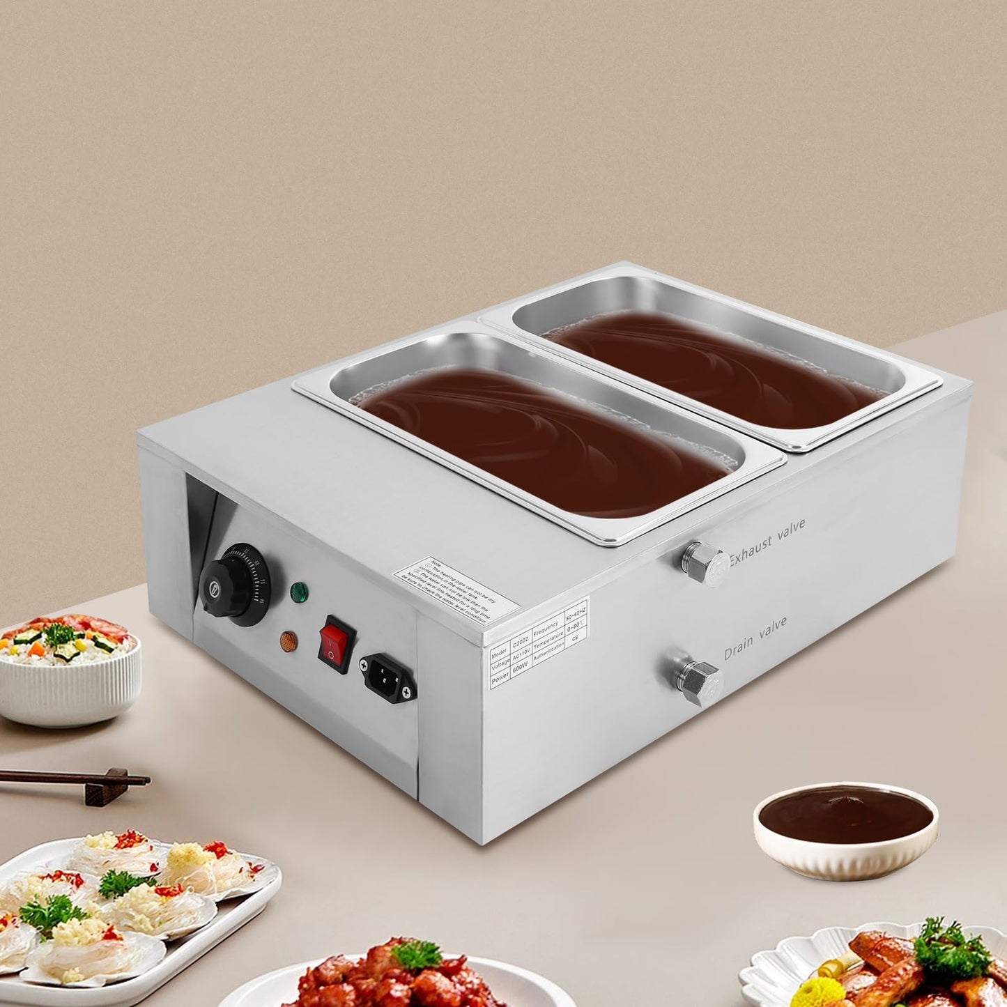Chocolate Tempering Machine, 600W Chocolate Melting Pot 2-Tanks With Adjustable Temperature & Efficient Heating Electric Chocolate Melter for Heat Cream Milk Butter Jam Etc and Melt Chocolates