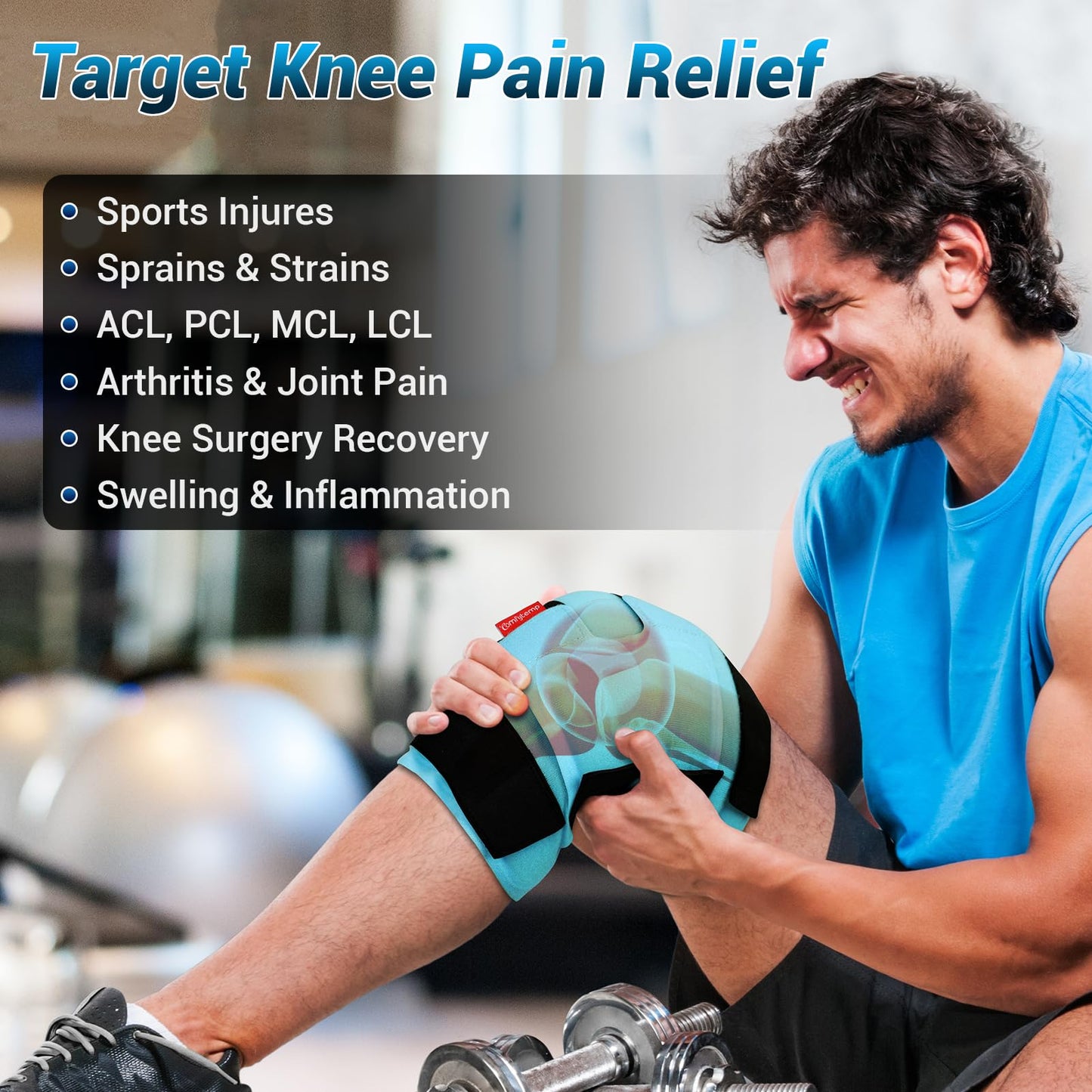 Comfytemp Large Knee Ice Pack Wrap Reusable Gel, FSA Eligible HSA, Knee Cold Compression Brace for Injuries, Pain Relief, Replacement Recovery, Arthritis, Surgery, Women Gift, Fathers Day Dad Men Gift