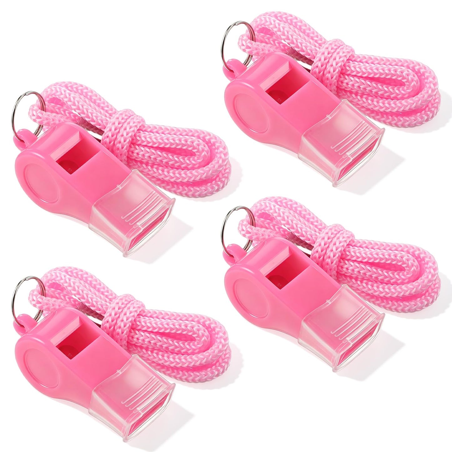 Aiyorse 4 Packs Pink Whistle with Lanyard, Loud Clear Crisp Plastic Coach Whistles for Sports Training Referee Lifeguard Emergency Outdoor Safety Soccer Football
