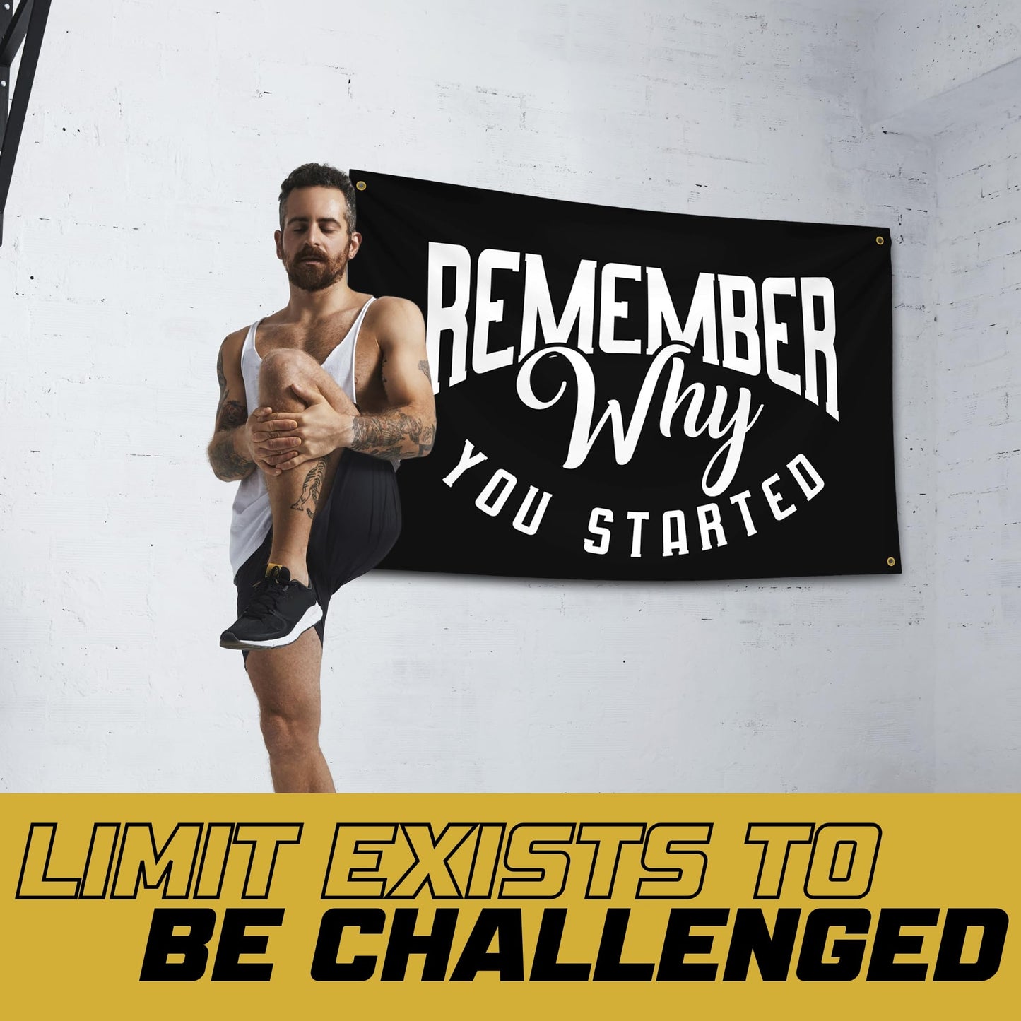 Gold Trident Flags Remember Why You Started Motivational Gym Banner – Discipline Poster for Gym, Dorm, Home Workout Space – Cool Fitness Wall Decor – Durable Polyester, Double Stitched Flag – 3x5 Feet