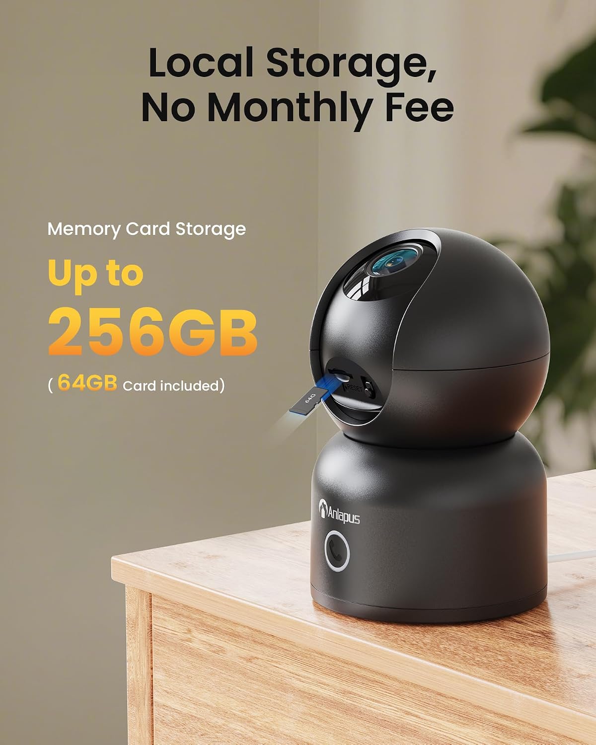 Anlapus A50 4K 2.4/5 64G Pan/Tilt Home Indoor Security Camera, Plug-in WiFi Pet/Baby Monitor with One-Touch Call, AI