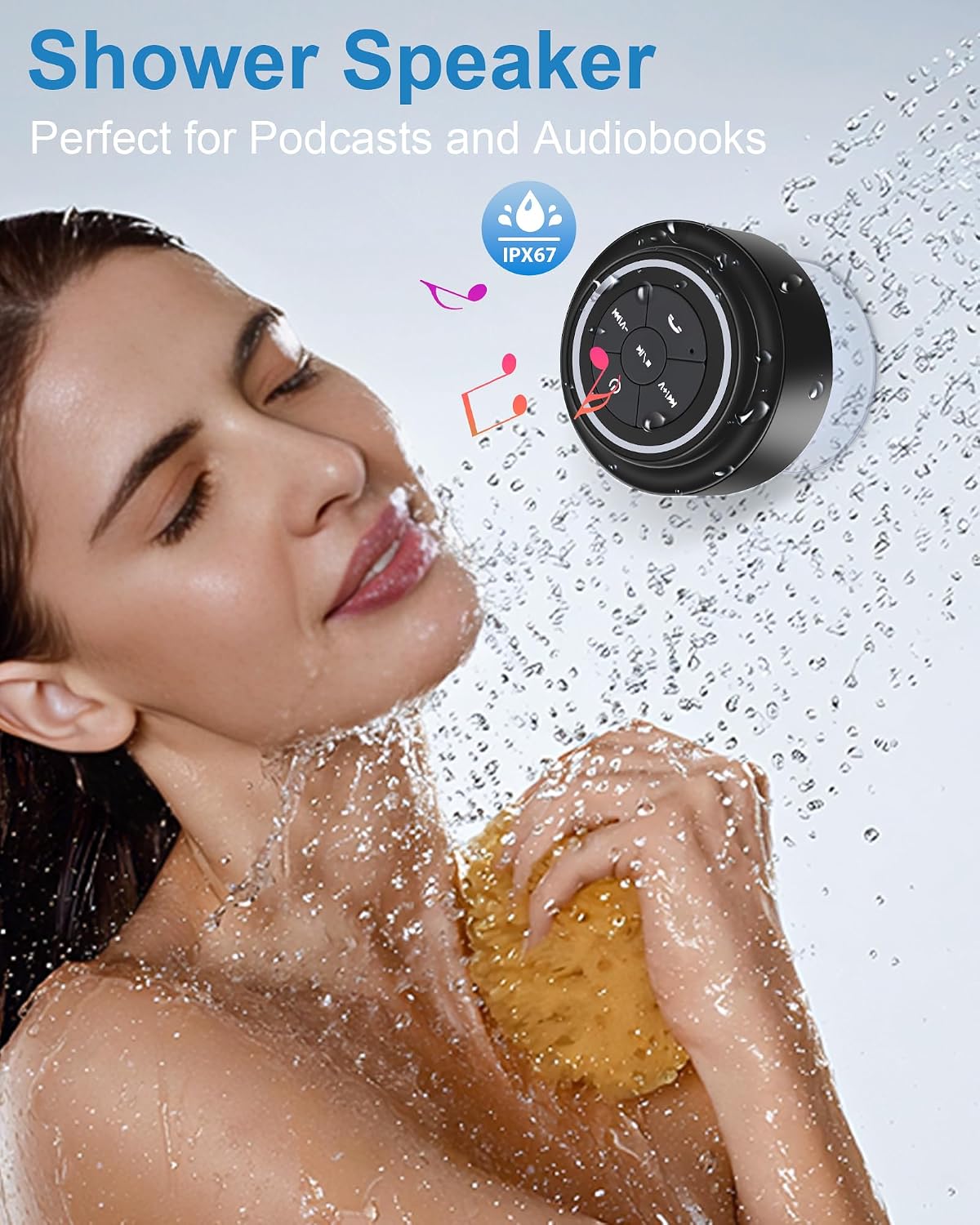 Razobws IP67 Bluetooth Shower Speaker, Portable Bluetooth Speakers, Waterproof Speaker with Suction Cup, Floating