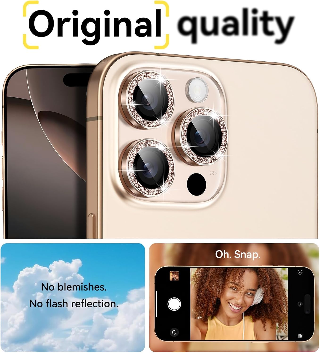 16 16 Matekxy for iPhone Pro/iPhone Pro Max Camera Lens Protector Glitter, Anti-Scratch Bling Ring Cover, Cute Girly