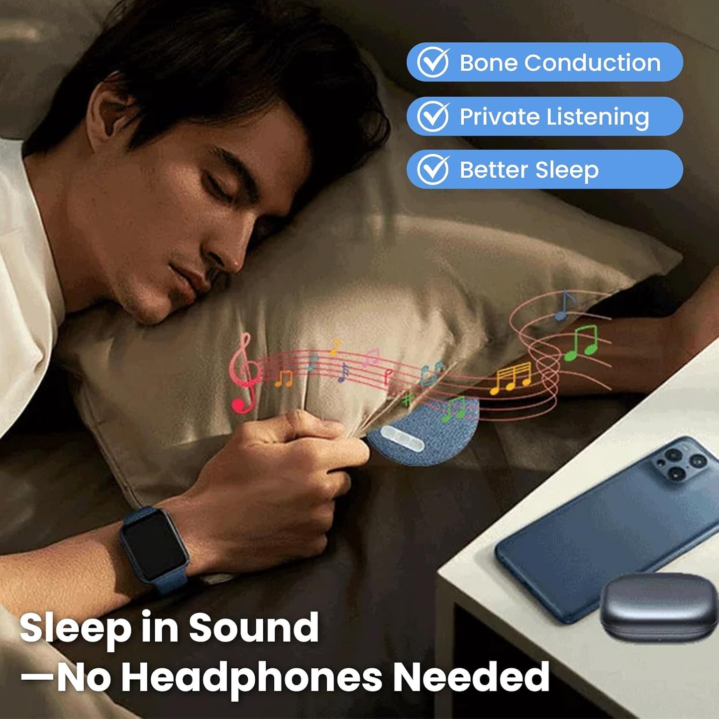 Sleeping,2026 5.3, 30/60 (1PC) SakerPlus Pillow Speaker for Bone Conduction Pillow Speaker with Bluetooth Min Timer