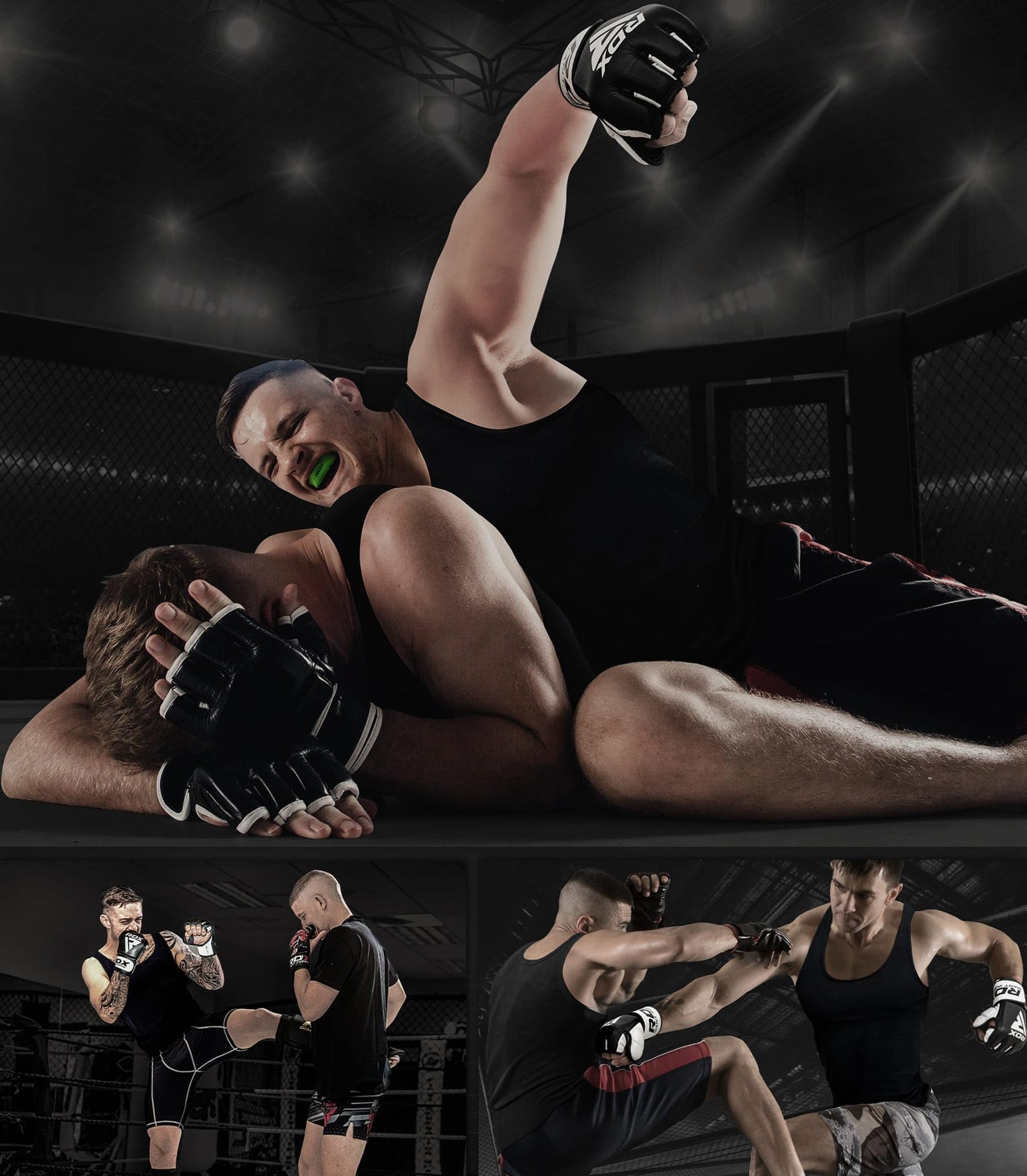 RDX MMA Gloves for Martial Arts Grappling Sparring Training, Cowhide Leather Open Palm, Long Wrist Strap Padded Mitts for Muay Thai, Punching Bag, Speedball Workout Kickboxing Cage Fighting