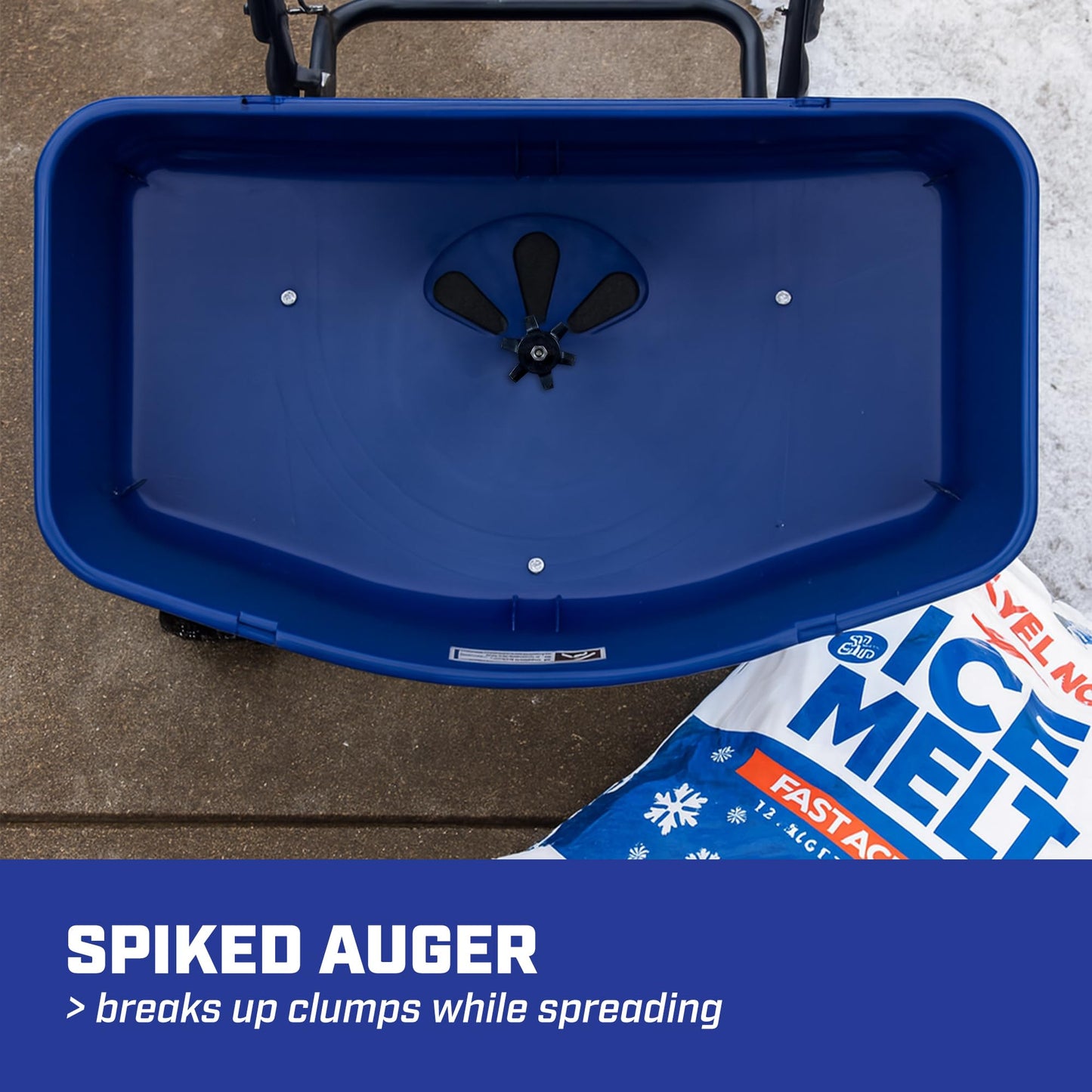Chapin 88000A Spreader, Salt, Ice Melt, 80Lbs, SaltPro, Walk Behind, Residential, Broadcast, Spiked Auger, Adjustable Baffles, 10" Tires, Coated Steel Frame, Enclosed Gears, Weather-Resistant