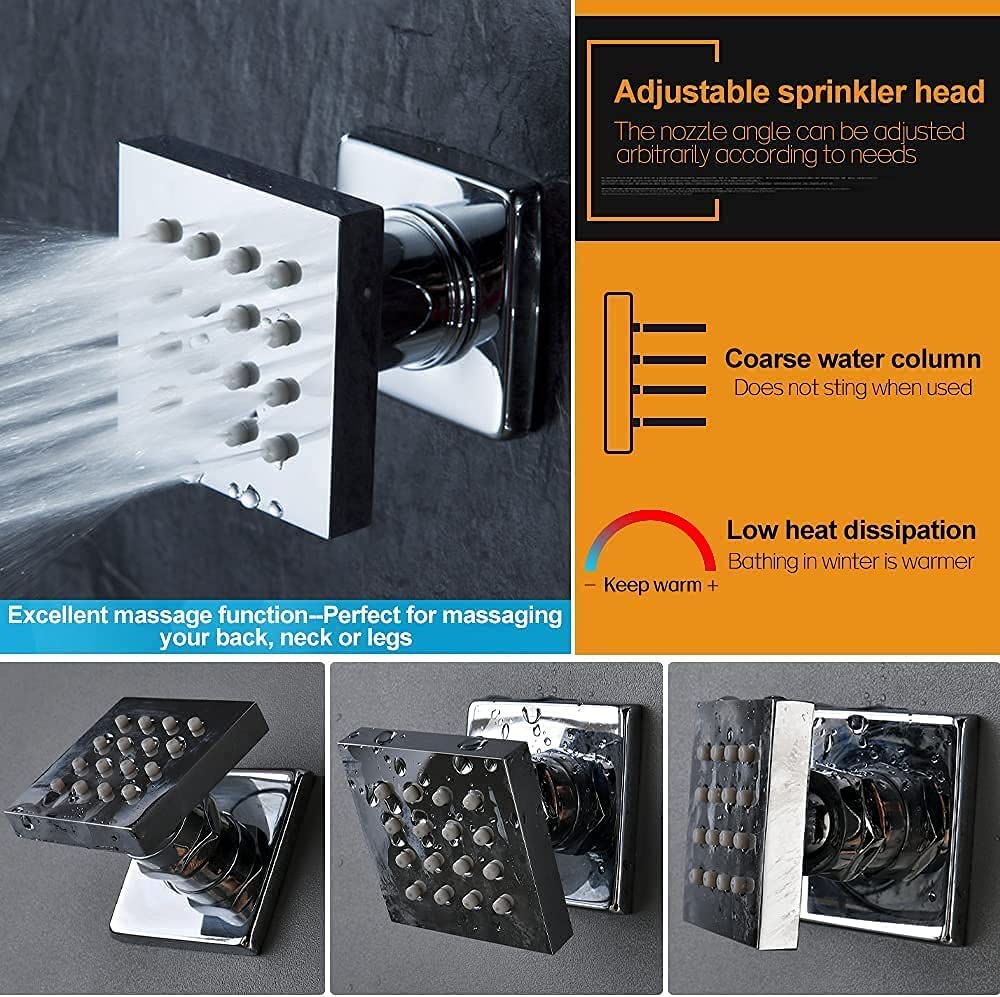 NPYSVSSS Rain Shower System,12 Inch Wall Mounted Rain Shower Head with Body Jets and Handheld Shower, Push Button Thermostatic Shower Faucet Set, Can Use all Options at a Time, Polished chrome