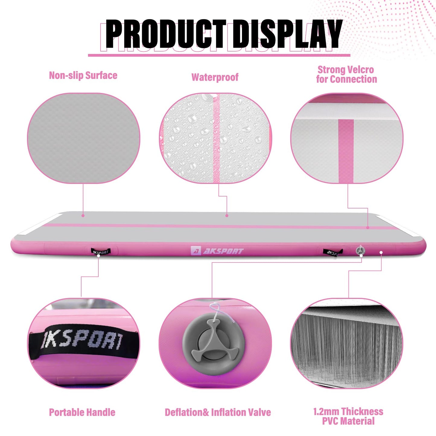 AKSPORT Inflatable Gymnatsics Mat Tumble Track 10ft 13ft 16ft 20ft 23ft Air Tumbling Mat with Air Pump for Home Use/Training/Cheerleading/Yoga