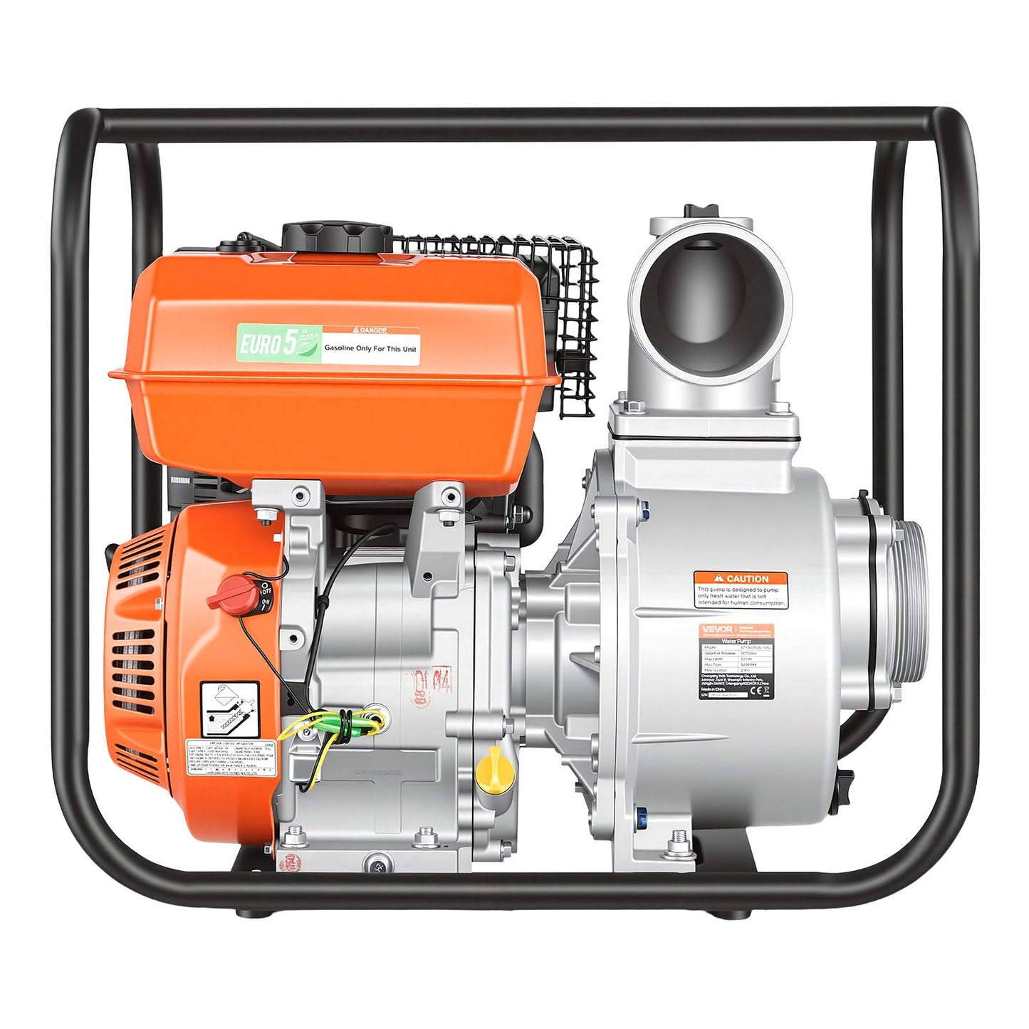 VEVOR Gas Powered Water Pump, 4 in, 422 GPM 8.3HP Semi Trash Water Transfer Pump Portable, Gasoline Engine with 25 ft Discharge Hose, Heavy Duty Frame, Cast Iron Impeller, for Irrigation, Ponds, Pools