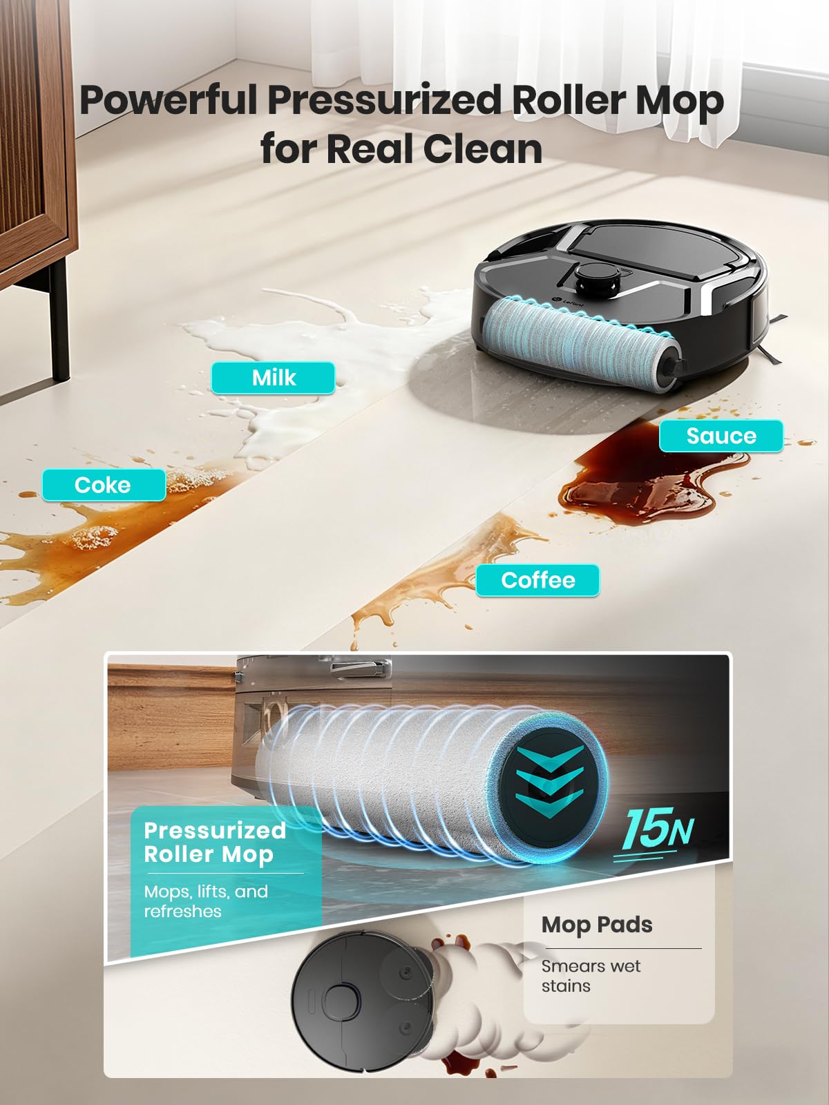 Lefant Robot Vacuum and Mop, 20000Pa Strong Suction, Self-Cleaning Roller Mop with Auto Drying, LiDAR Navigation & Obstacle Avoidance, Tangle-Free Pet Hair, Slim, 800ml Dustbin, 5G WiFi, M210 Pro OMNI