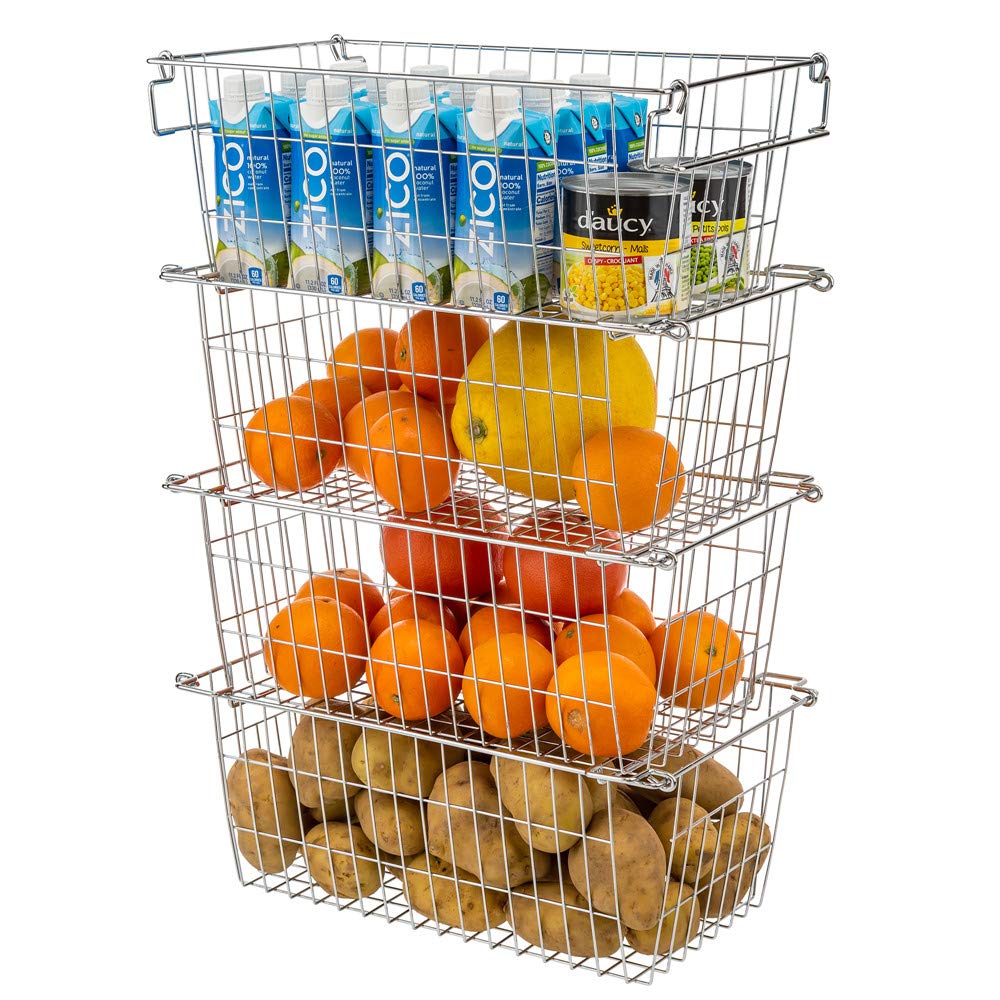 SANNO Chest Freezer Basket Stackable Baskets, Pantry Storage and Organization Chest Freezer Bins Stackable Potato and Onion Storage Bin Metal Baskets for Storage,set of 4
