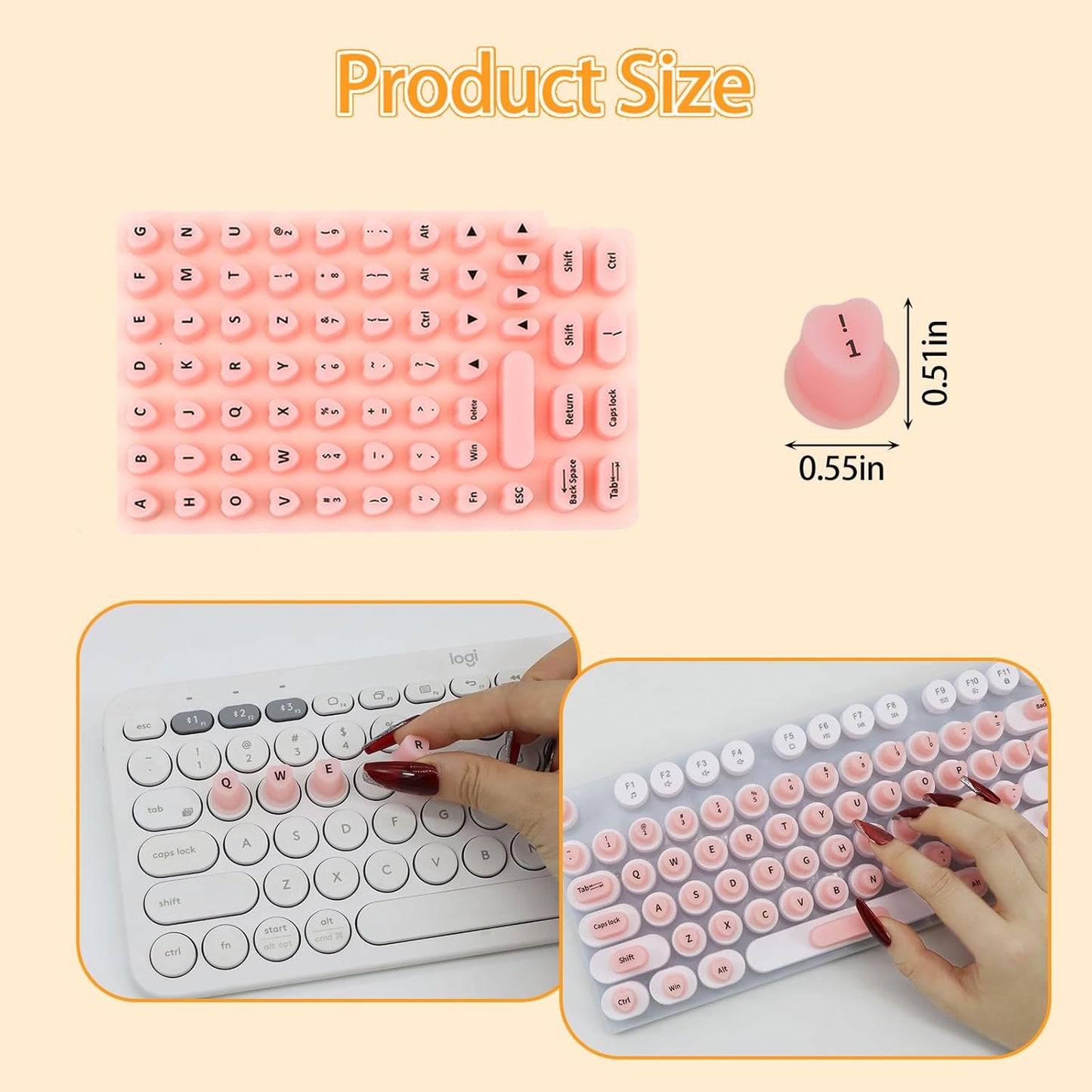 YzxQzxdron (70 Raised Keyboard Stickers for Long Nails Typing and Gaming - Reusable Sticky Keyboard Covers with Jelly