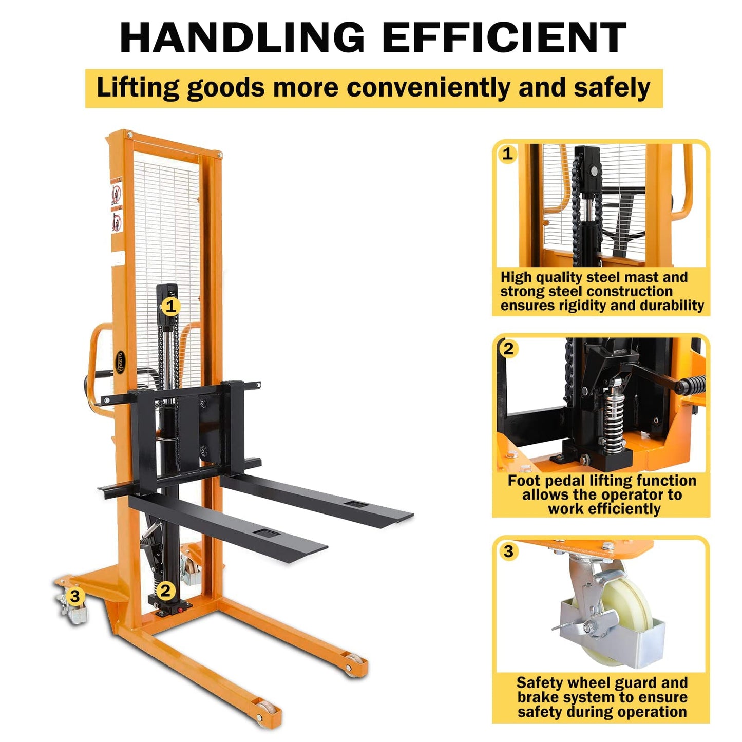APOLLOLIFT Manual Stacker Hand Pallet Forklift 1100lbs Capacity 63" Lifting Height with Fixed Legs and Adjustable Forks Suitable for Open Bottom Pallet
