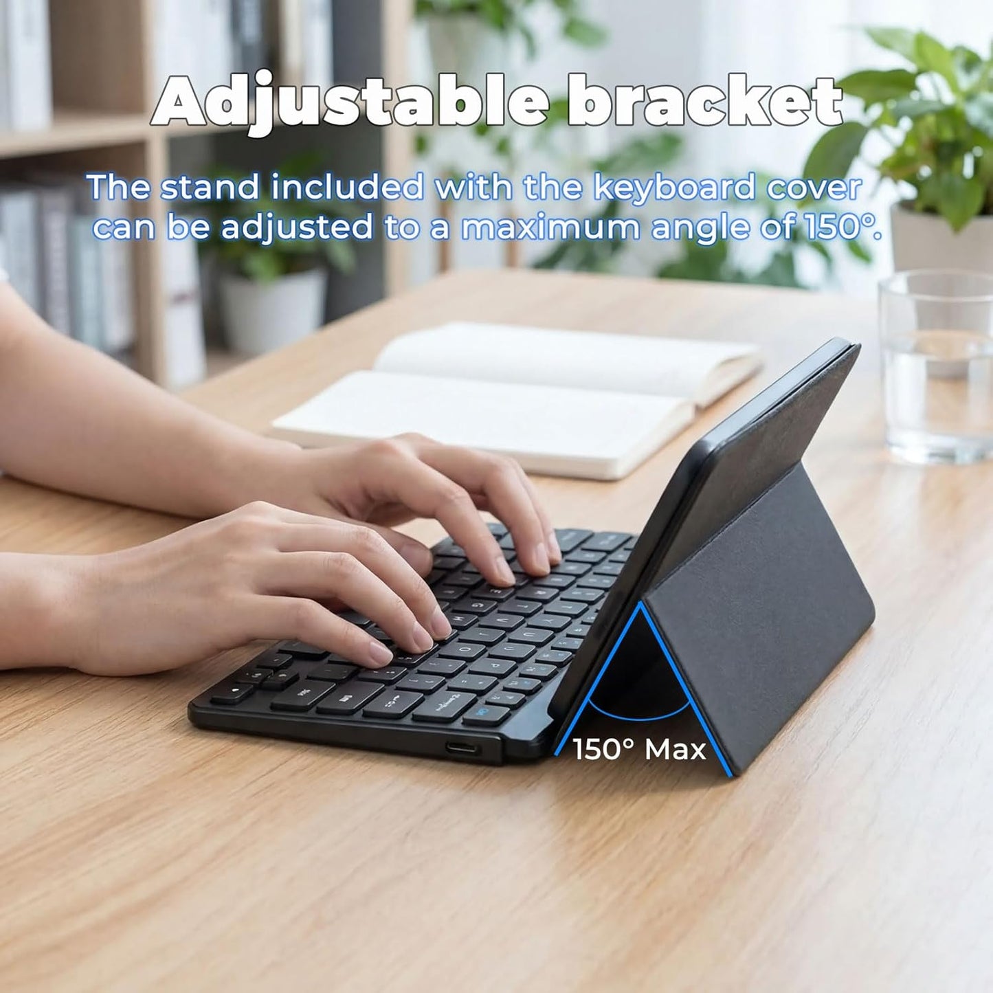 CMARS 150 Mini Bluetooth Keyboard for iPad, Universal Portable Wireless Keyboards with Adjustable Stand & Integrated
