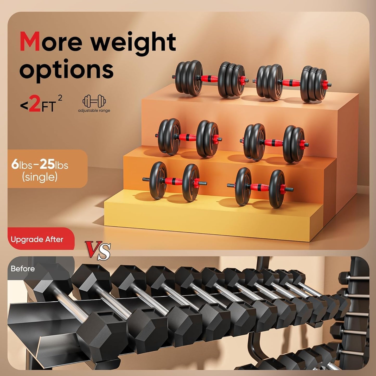 UNNMIIY Adjustable Dumbbells, 20/30/45/70/90lbs Free Weight Set with Connector,5 in1 Dumbbells Set Used as Barbell, Kettlebells, Push up Stand, Fitness Exercises for Home Gym Suitable Men/Women